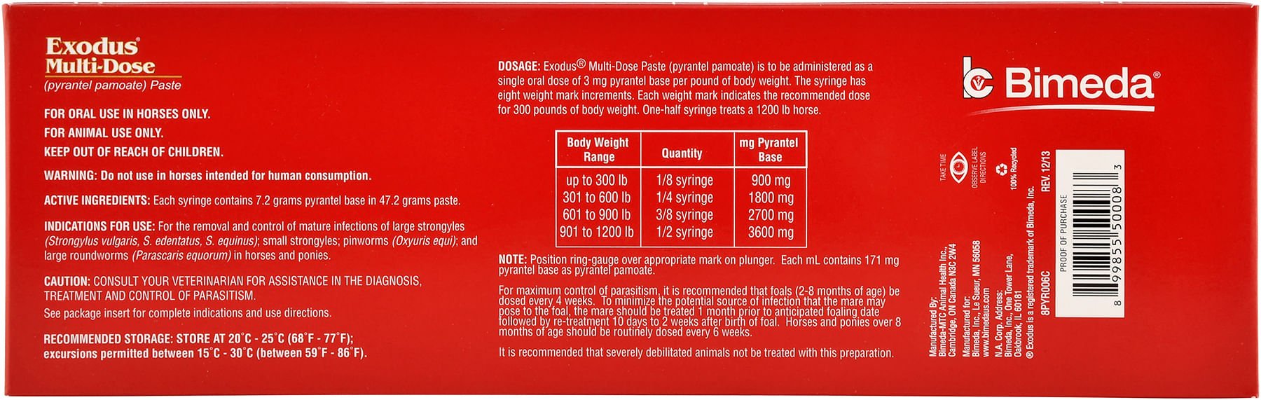 Exodus Multi Dose Pyrantel Pamoate Horse Dewormer Paste - 2 Dose Treatment for Equine Parasite Control | Safe & Effective Deworming Solution for Horses, Ponies & Donkeys | Ideal for Routine Care & Pasture Management