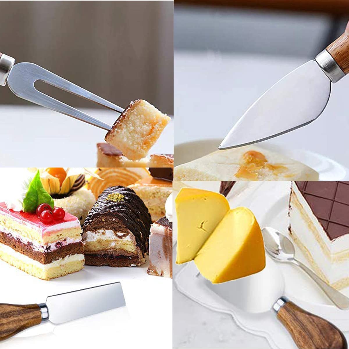 6-Piece Acacia Wood Cheese Knife Set with Stainless Steel Blades - Cheese Slicer, Fork & Spreader for Cheese, Butter, Pizza & Cake - Perfect for Entertaining, Charcuterie Boards & Gift Giving