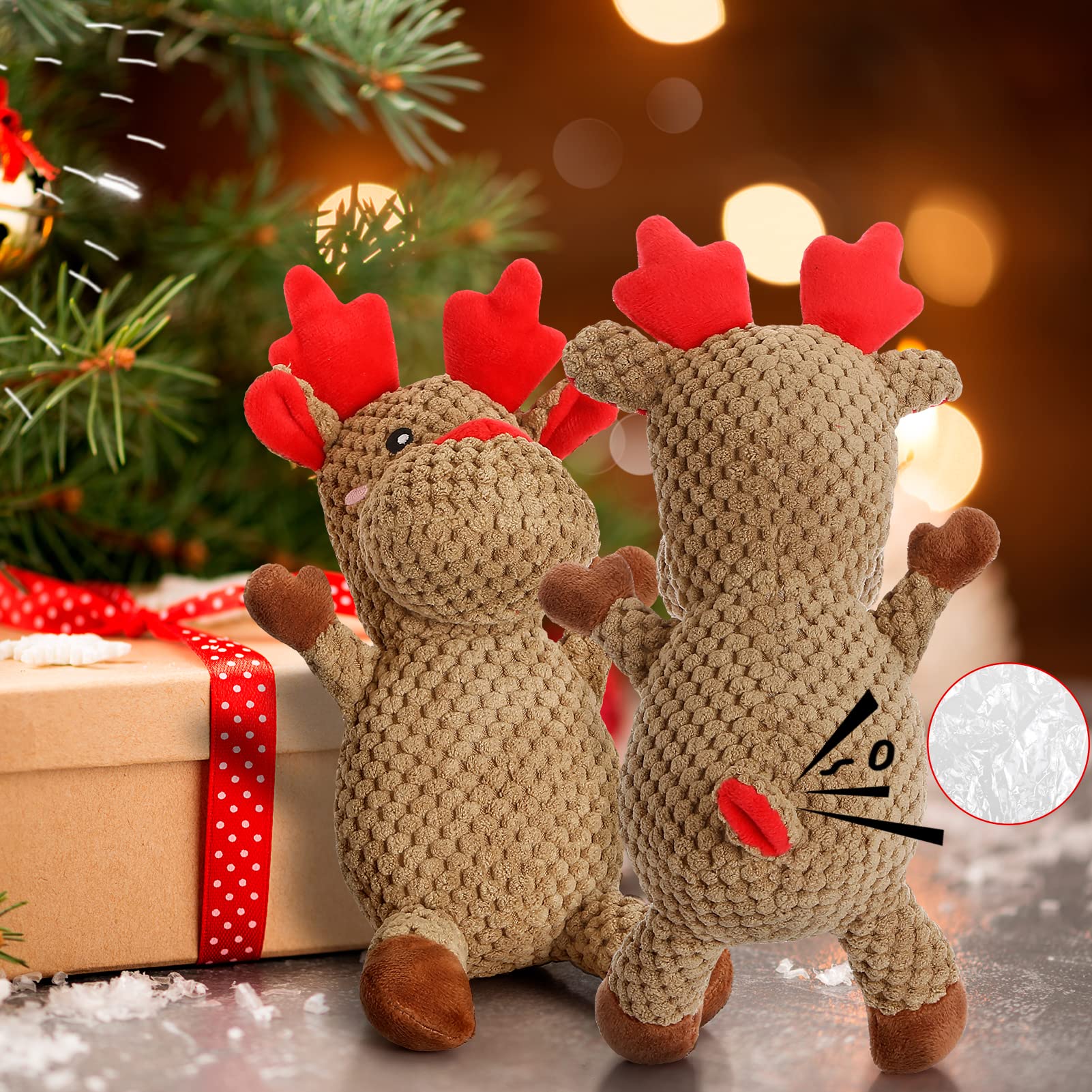 Senneny Christmas Dog Toys - Reindeer Stuffed Squeaky Plush Chew Toys for Large & Medium Dogs | Interactive Durable Puppy Toy for Playtime & Holiday Gifts