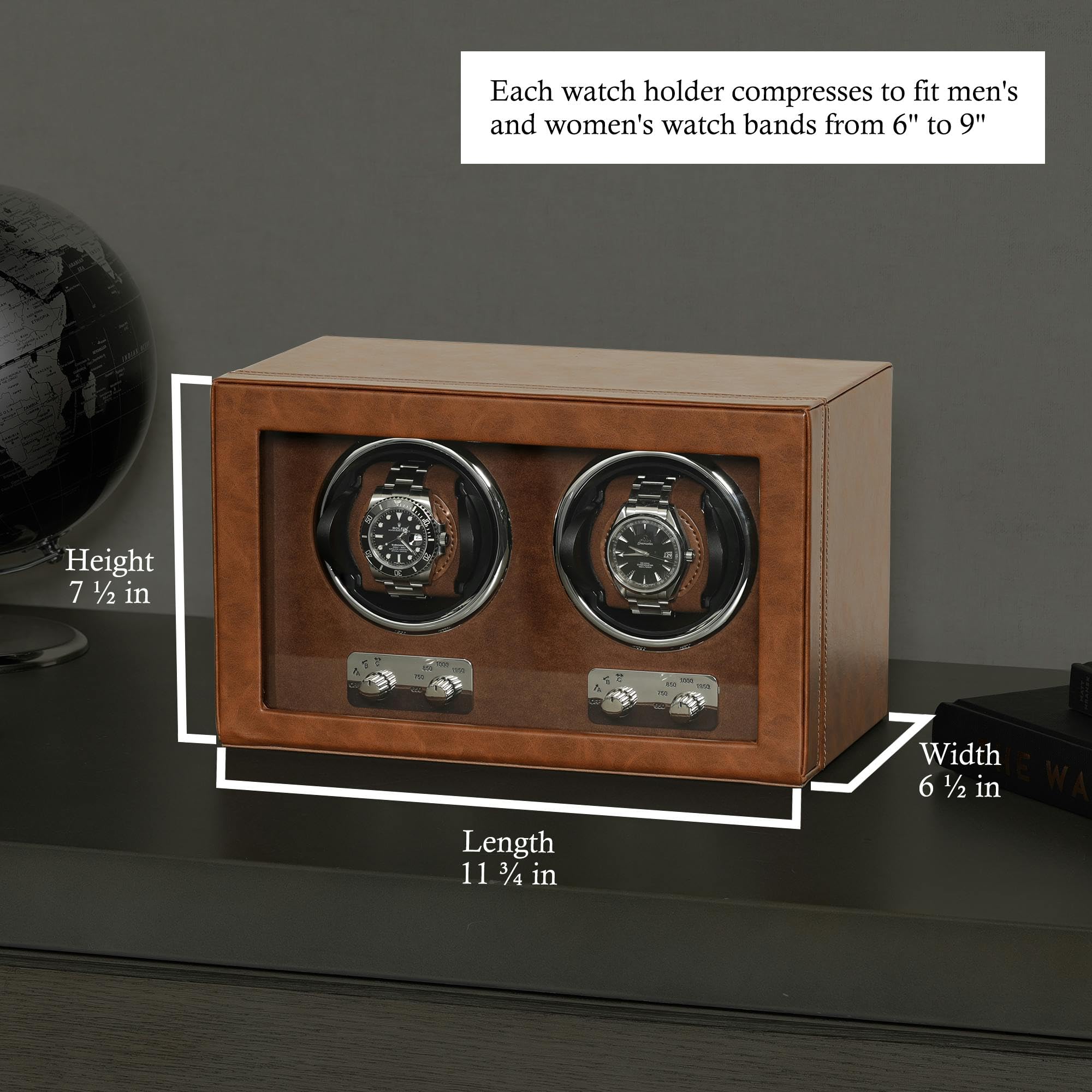 ROTHWELL Double Automatic Watch Winder - Quiet Motor, Multiple Speed & Rotation Settings (Tan/Brown) - Perfect for Watch Collectors & Luxury Timepiece Storage