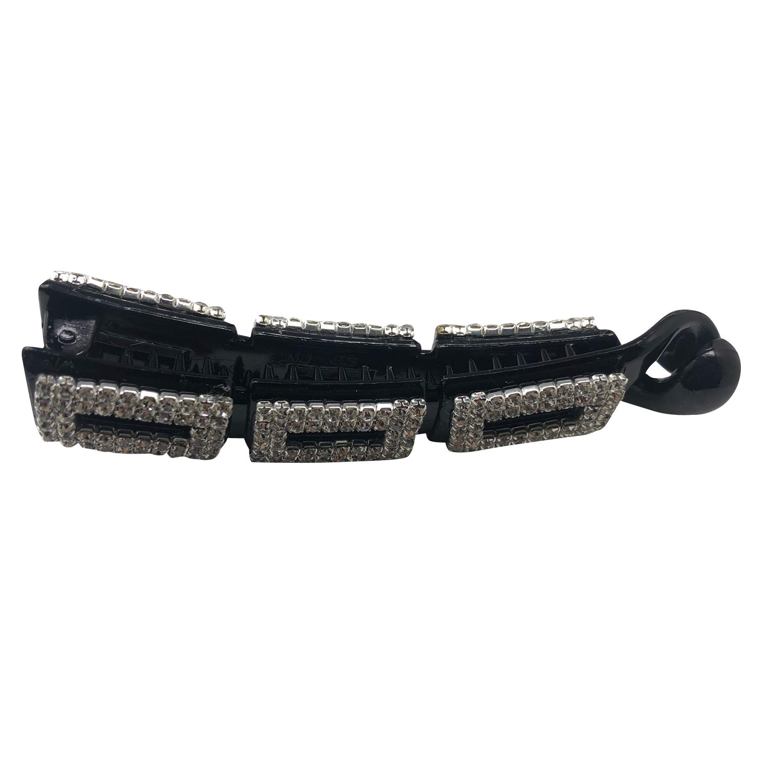 Bling Black Block Shape Banana Hair Clip - Diamond Ponytail Holder with No Slip Grip for Women | Perfect for Parties, Weddings & Everyday Styling