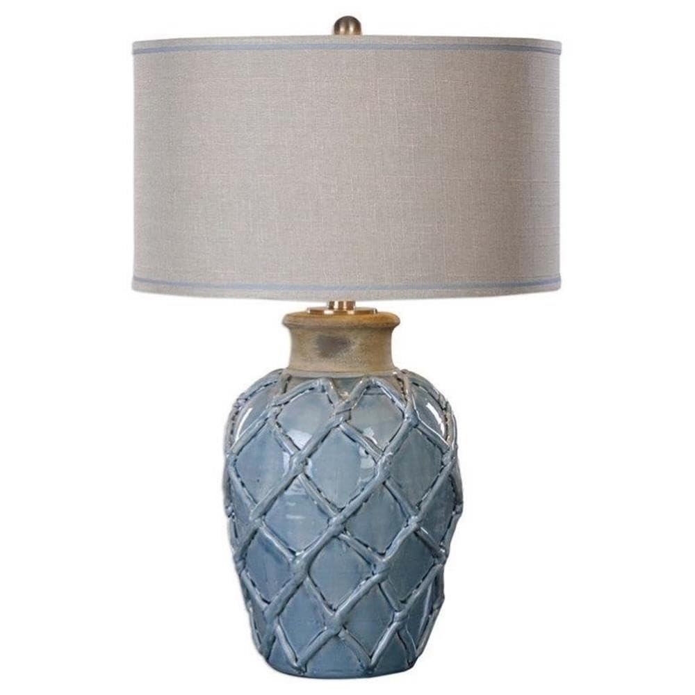 BOWERY HILL Modern Pale Blue Table Lamp - Bedside Nightstand Lighting for Living Room, Bedroom & Office Decor