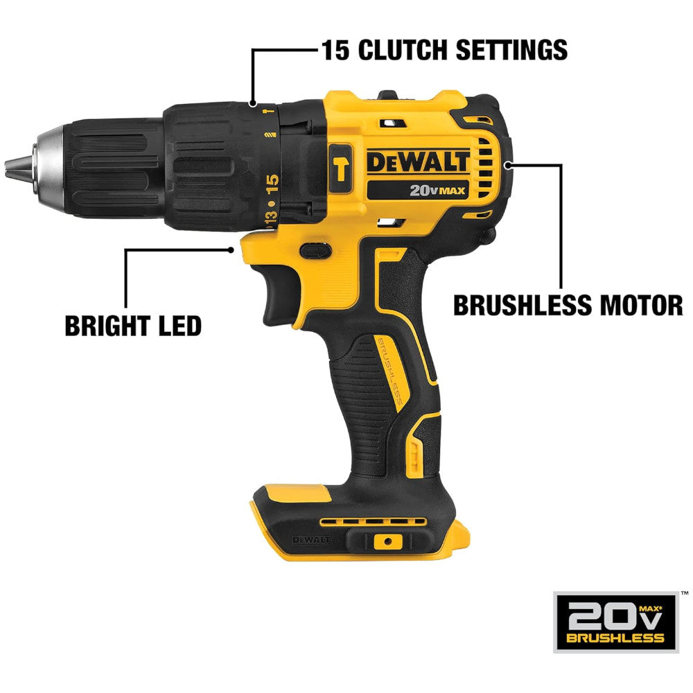 DEWALT 20V MAX Cordless Hammer Drill Kit - Compact, Powerful & Refurbished with Warranty (DCD778C2) - Perfect for DIY Projects, Home Repairs & Construction Work