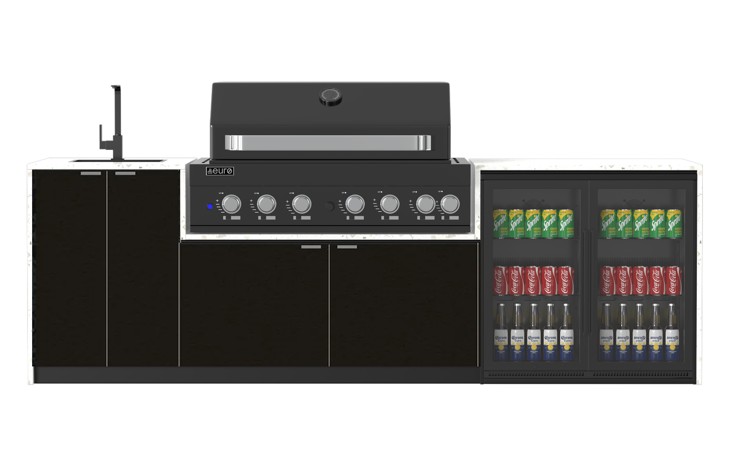 Premium Euro Alfresco Monaco Outdoor Kitchen Set with Black Stainless Steel Appliances - 2845mm Wide for Patio, Backyard, and Garden Entertaining