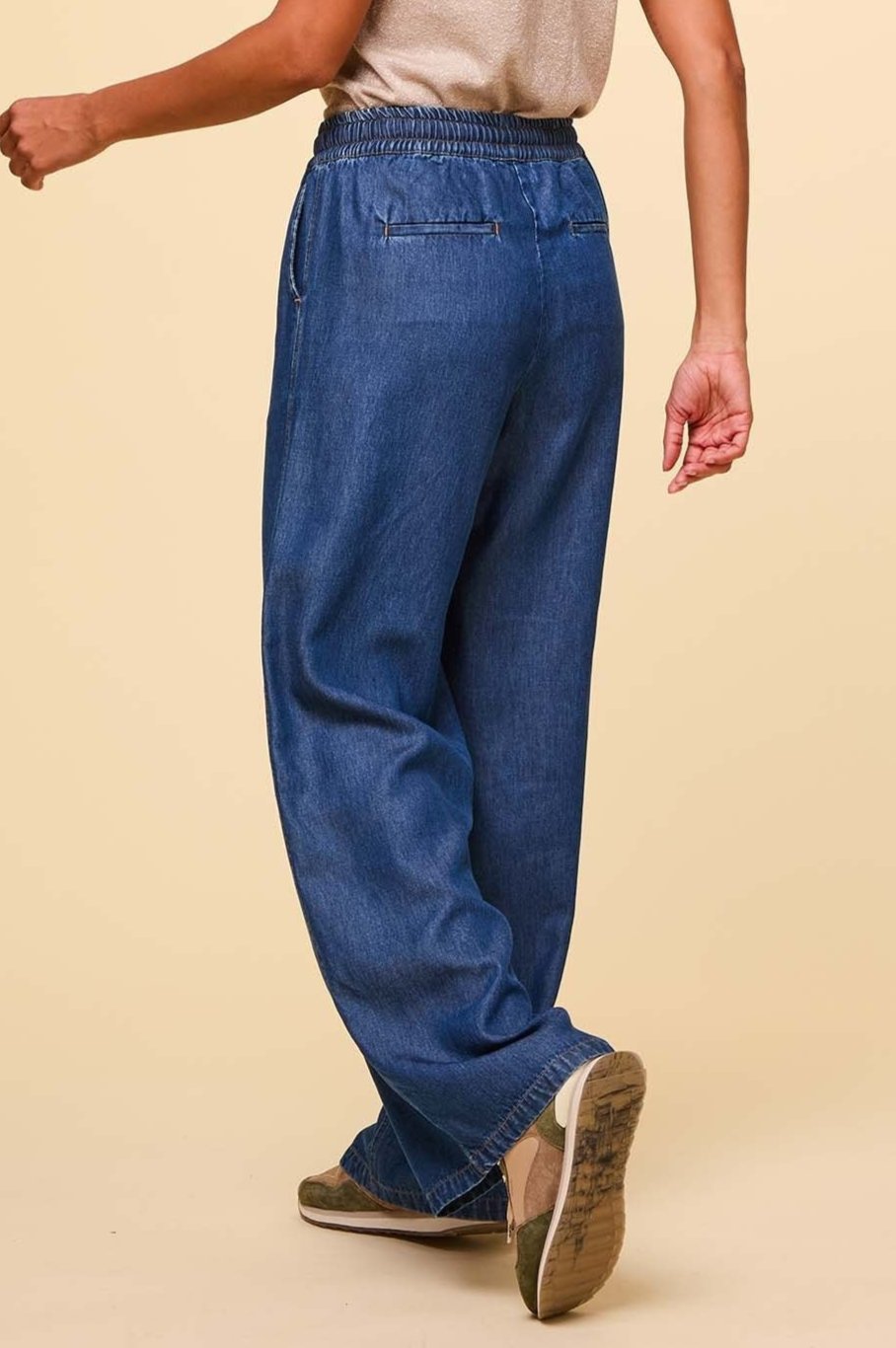Juliana Drawstring Trouser Pants for Women - Comfortable Chambray Blue Casual Pants | Perfect for Work, Travel and Everyday Wear
