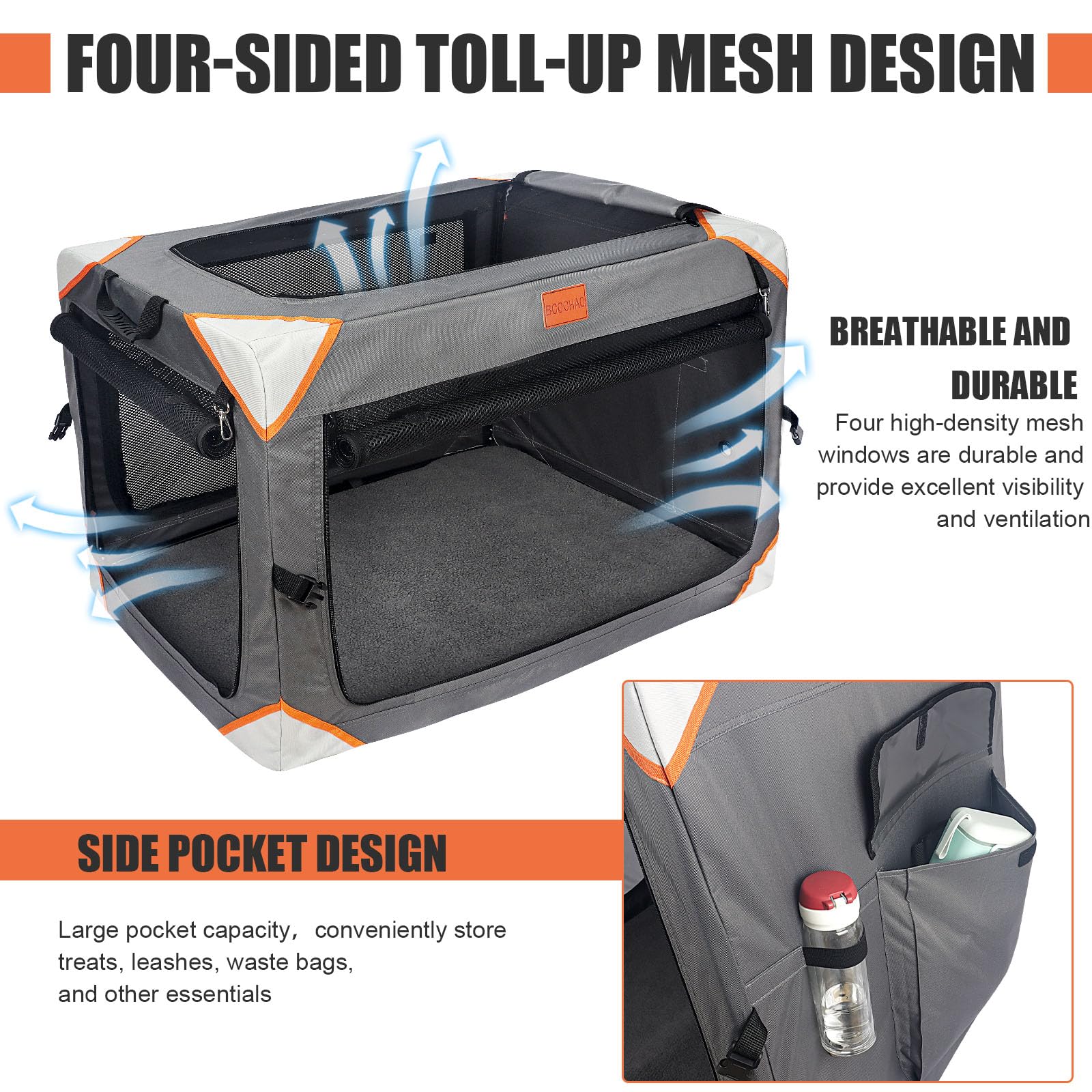 Foldable Dog Crate for Travel - 36 Inch Portable Pet Carrier for Medium & Large Dogs | 4-Door Collapsible Kennel with Breathable Mesh | Durable Indoor/Outdoor Use | Includes Soft Dog Blanket | Perfect for Car Rides, Camping & Vet Visits