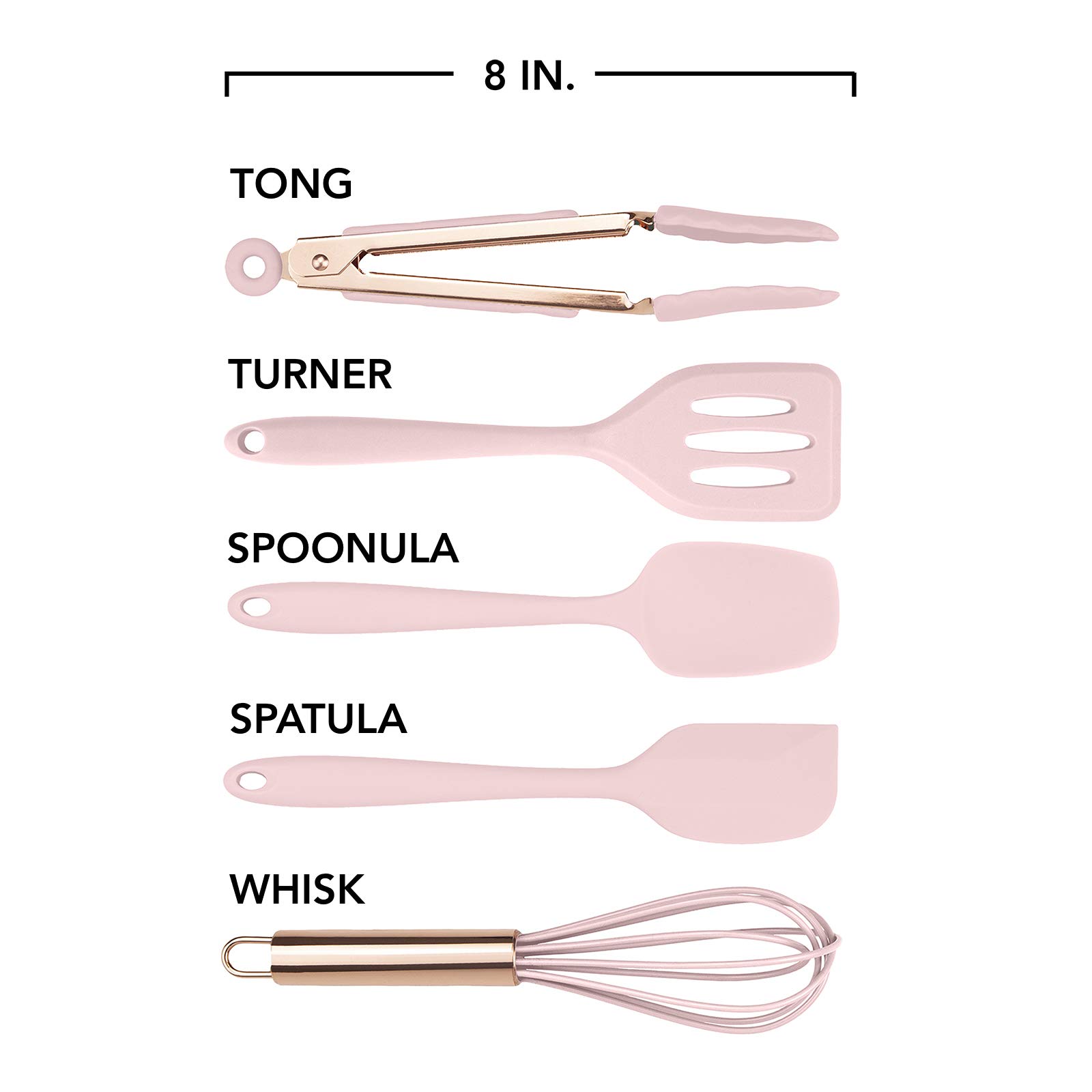 Premium Silicone Cooking Utensils Set - Nonstick Kitchen Tools with Heat-Resistant Heads - Easy Clean Kitchen Gadgets for Baking & Cooking - Perfect for Nonstick Pans, Pots & Cookware - Mini Pink Utensil Set for Small Spaces & Gift Giving