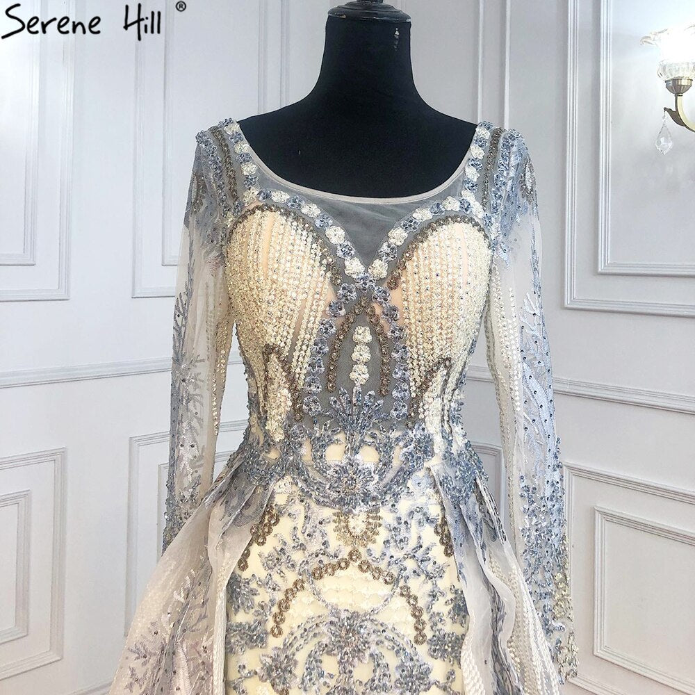 Luxury Muslim Gold Evening Dress with Overskirt - 2025 Lace Beaded Crystal Gown for Women | Formal Party, Wedding, Prom & Special Occasions