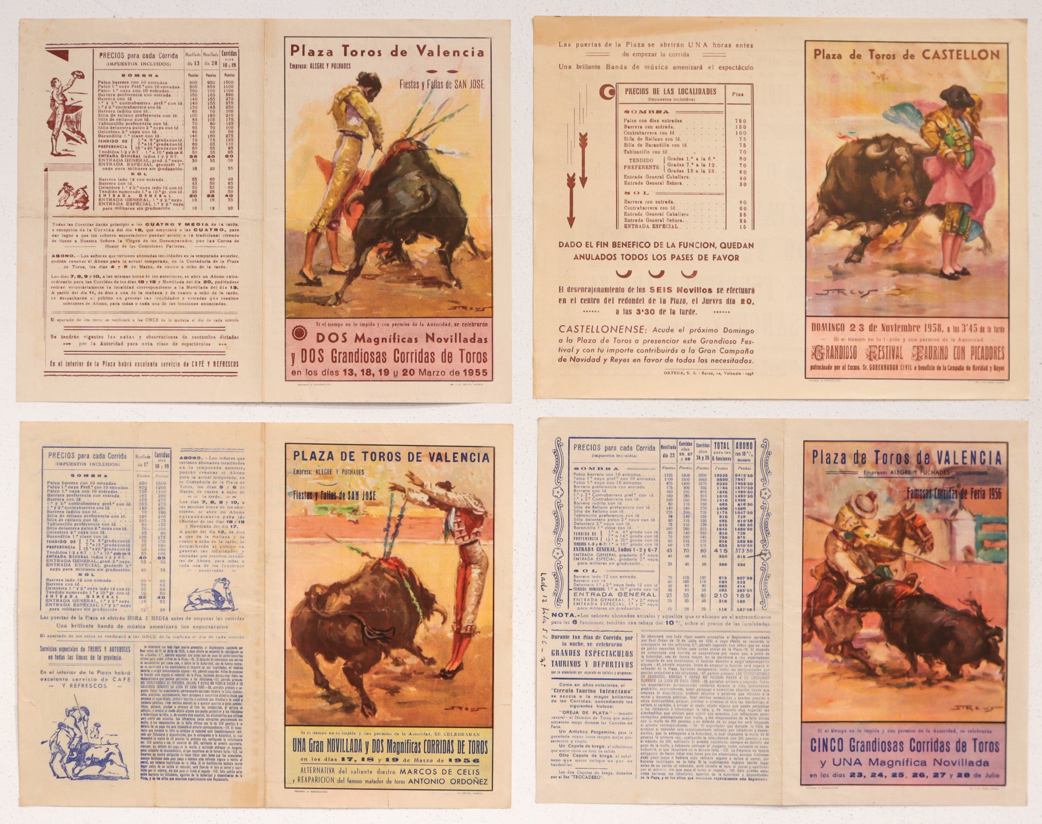 Vintage 1930's Spanish Bullfighting Poster Set of 4 - Plaza de Toro Valencia Bull Fight Art - Perfect for Home Decor, Man Cave & Office Wall Art