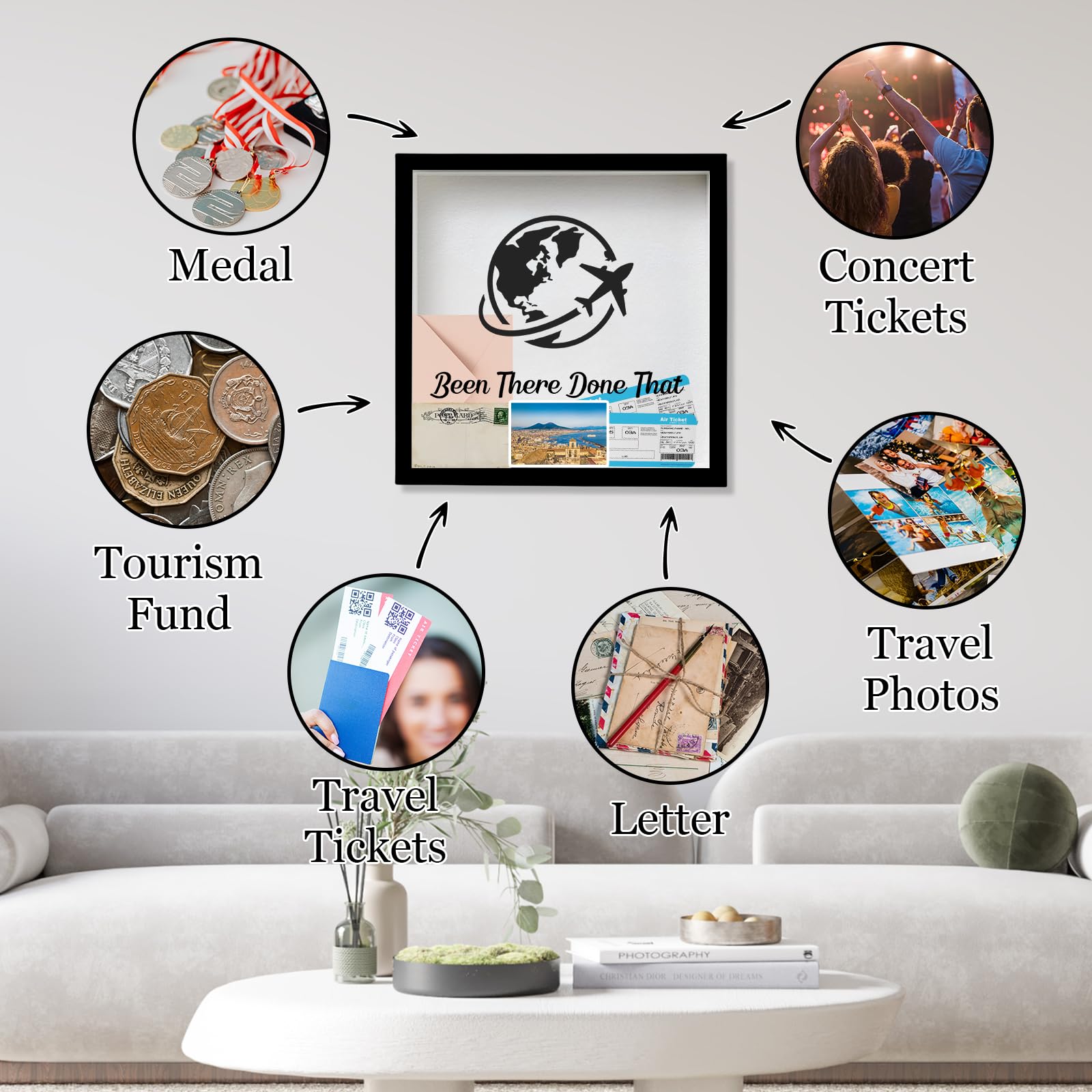 YOJO Adventure Shadow Box - 11x11 Inch Top Loading Travel Memory Display Case for Keepsakes & Mementos | Perfect for Scrapbooking, Wedding Souvenirs, and Travel Memorabilia (Black)