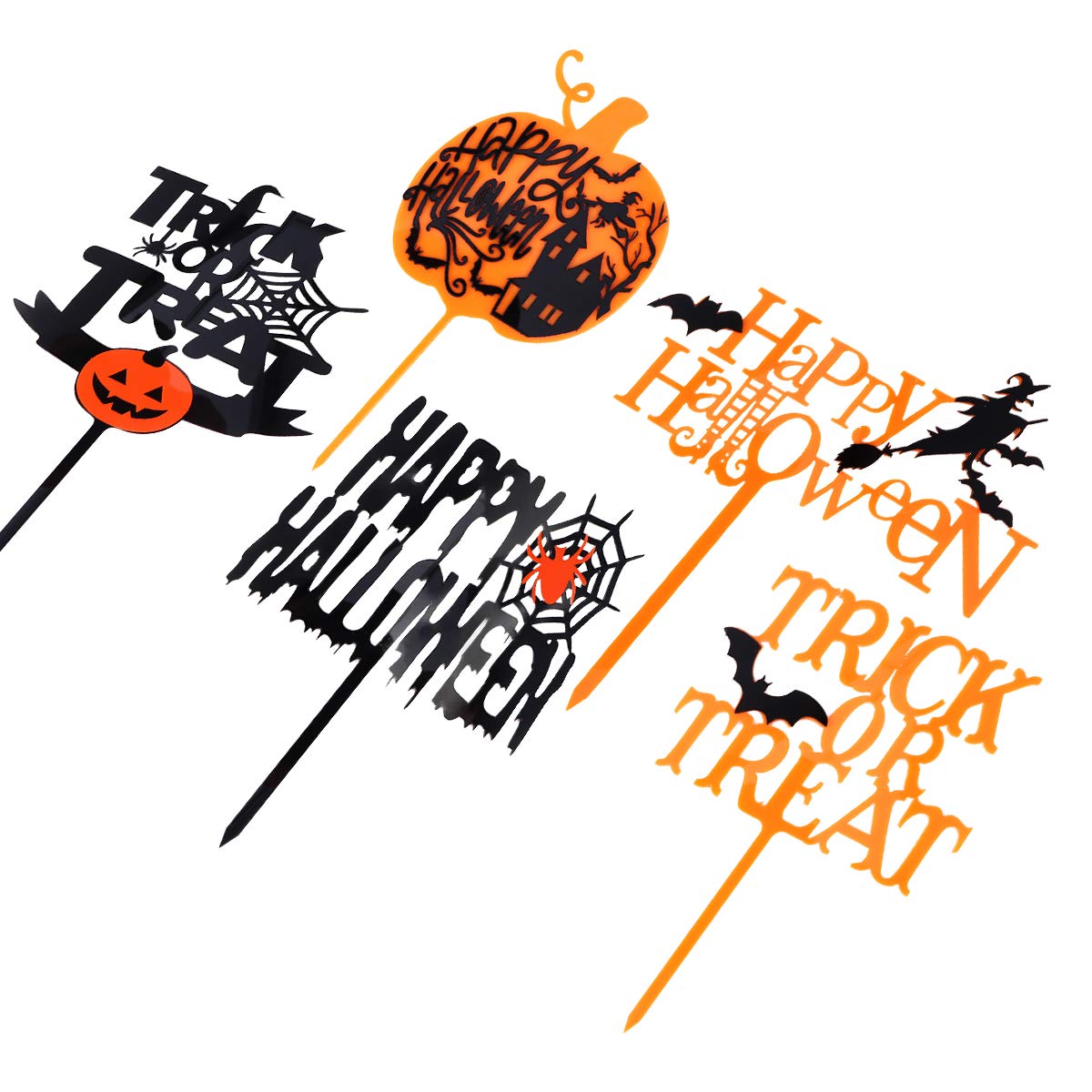 5pcs Halloween Acrylic Cake Toppers - Spooky Cake Decorations for Halloween Party, Birthday, Cupcake & Dessert Decorating