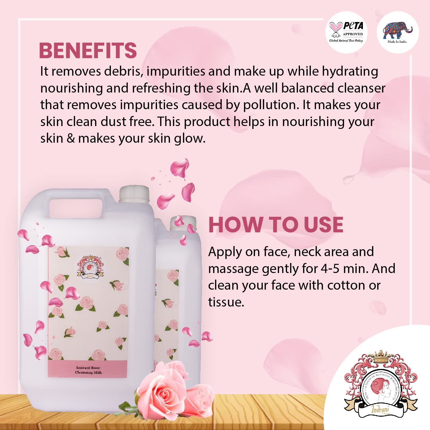 Indrani Cosmetics Rose Cleansing Milk - 5 Liter | Gentle Face Wash & Makeup Remover for Dry & Sensitive Skin | Perfect for Daily Skincare Routine & Spa Treatments