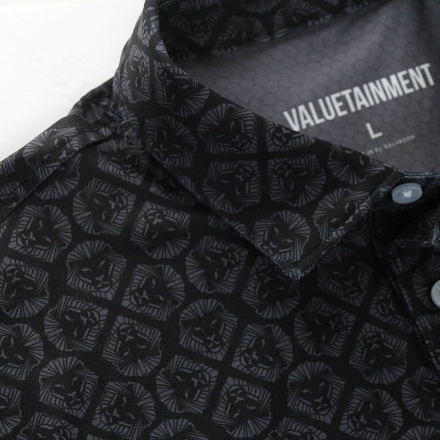 Lion Shield Black & Grey Pattern Print Short Sleeve Polo Shirt for Men - Classic Fit Casual Wear for Office, Golf & Outdoor Activities