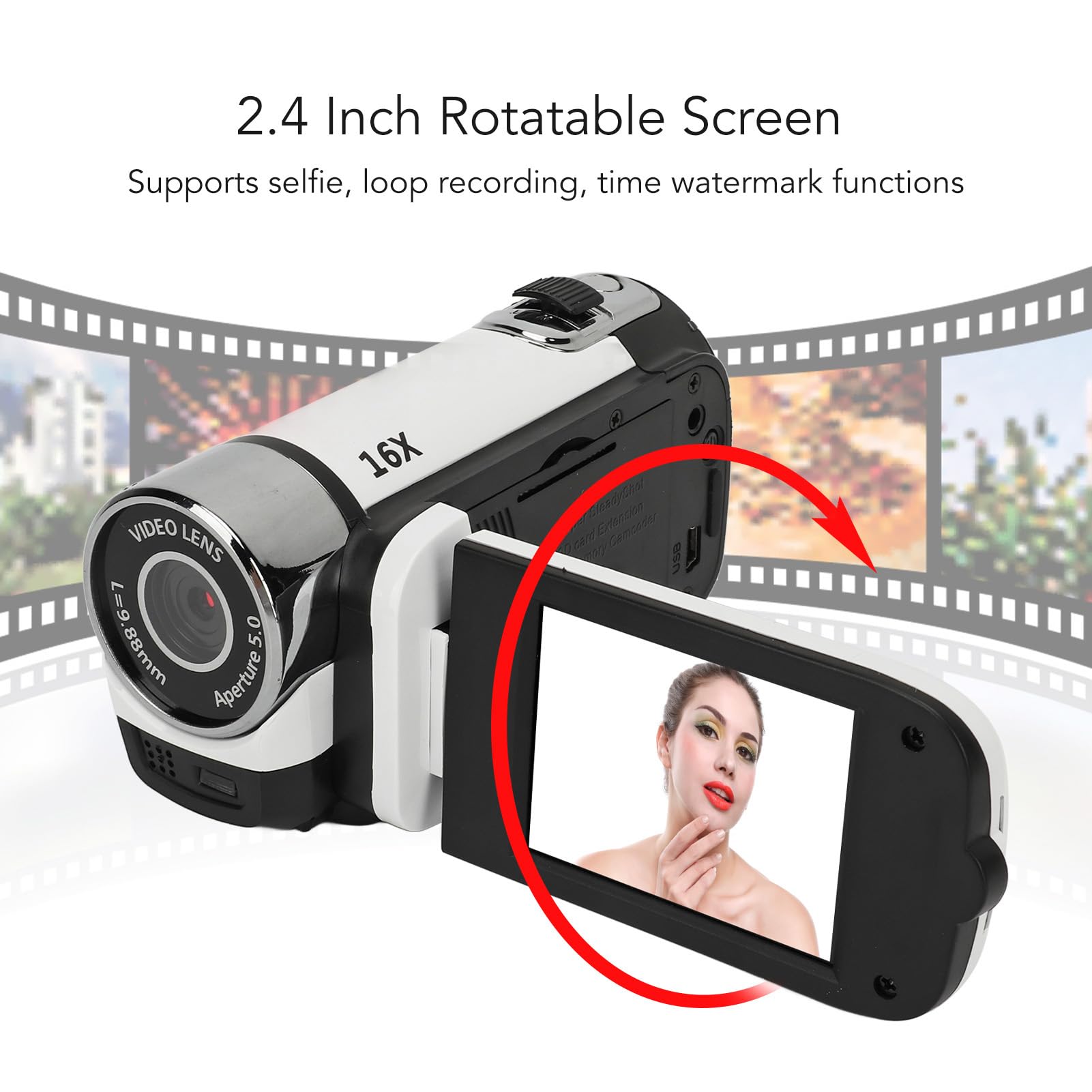 **Plyisty Kids Video Camera - 1080P HD 16MP Digital Camcorder with 16X Zoom, Vlogging Camera for Toddlers, Girls & Boys (White) - Perfect for Birthday Gifts, Travel & Family Recording**