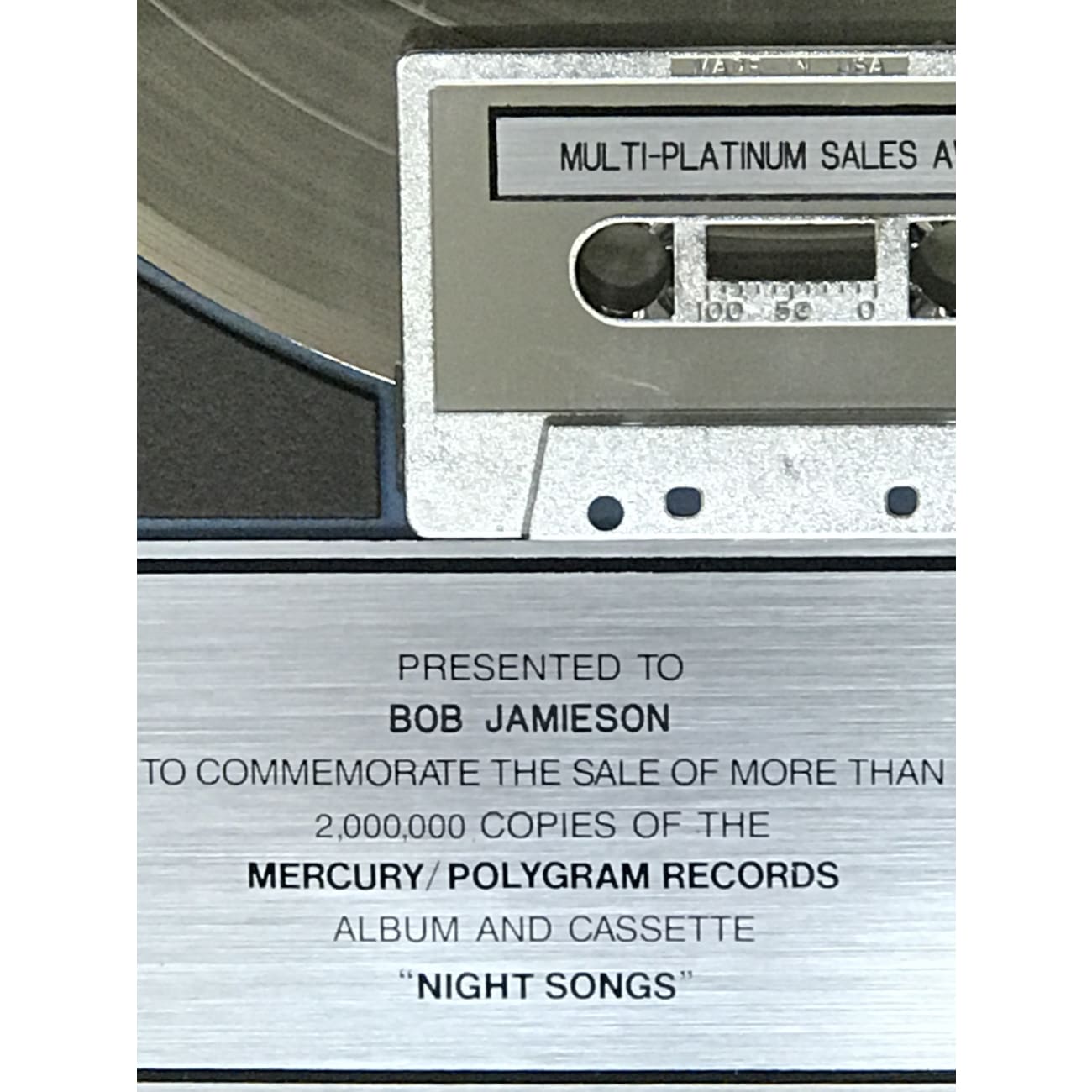 Cinderella Night Songs RIAA 2x Multi Platinum Album Award - Perfect for Music Collectors, Disney Fans & Award Display