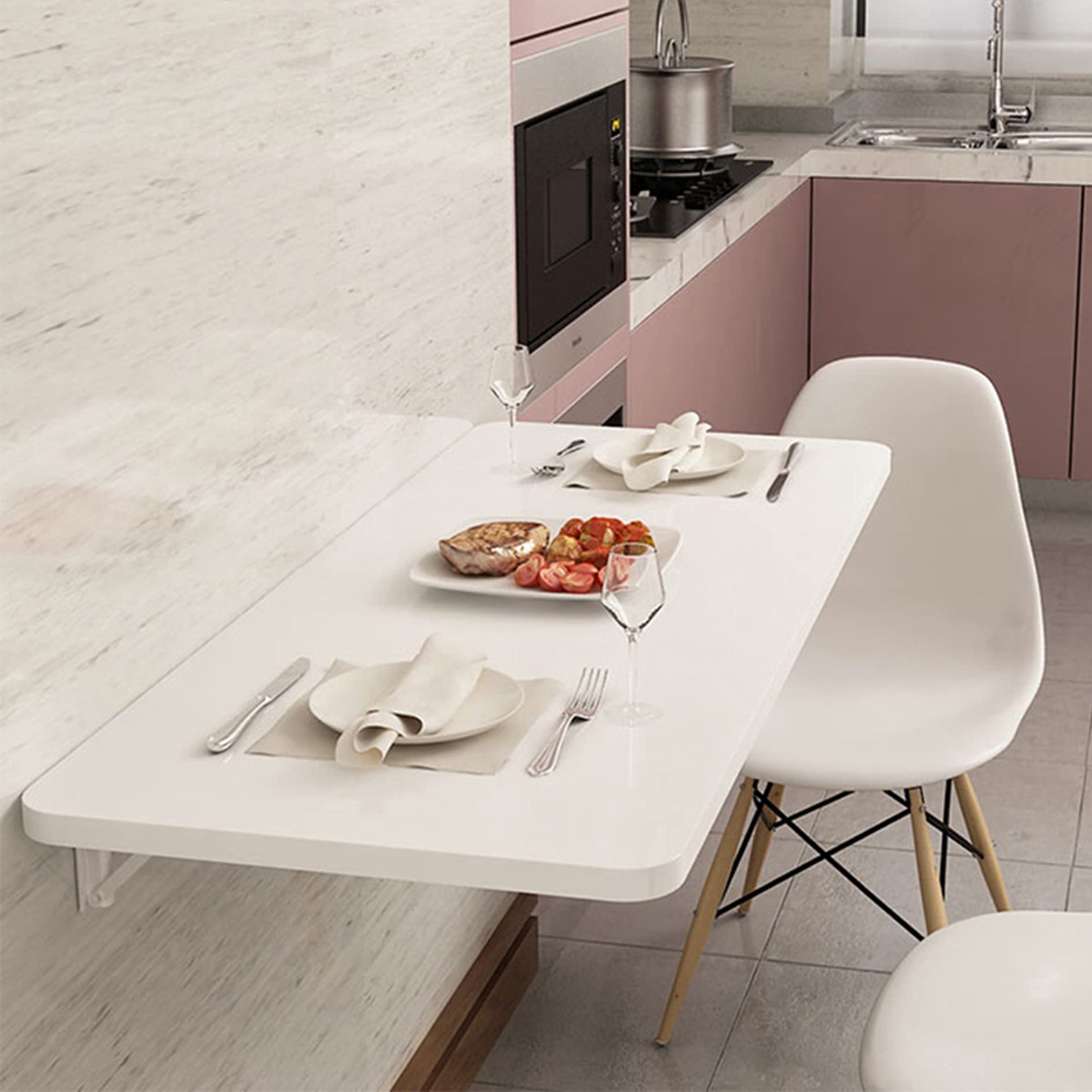 Fold Down Wall Mounted Table - Space Saving Drop Leaf Dining Desk for Small Spaces | Hideaway Laundry Room, Home Bar & Kitchen Furniture | Perfect for Apartments, Dorms & Tiny Homes