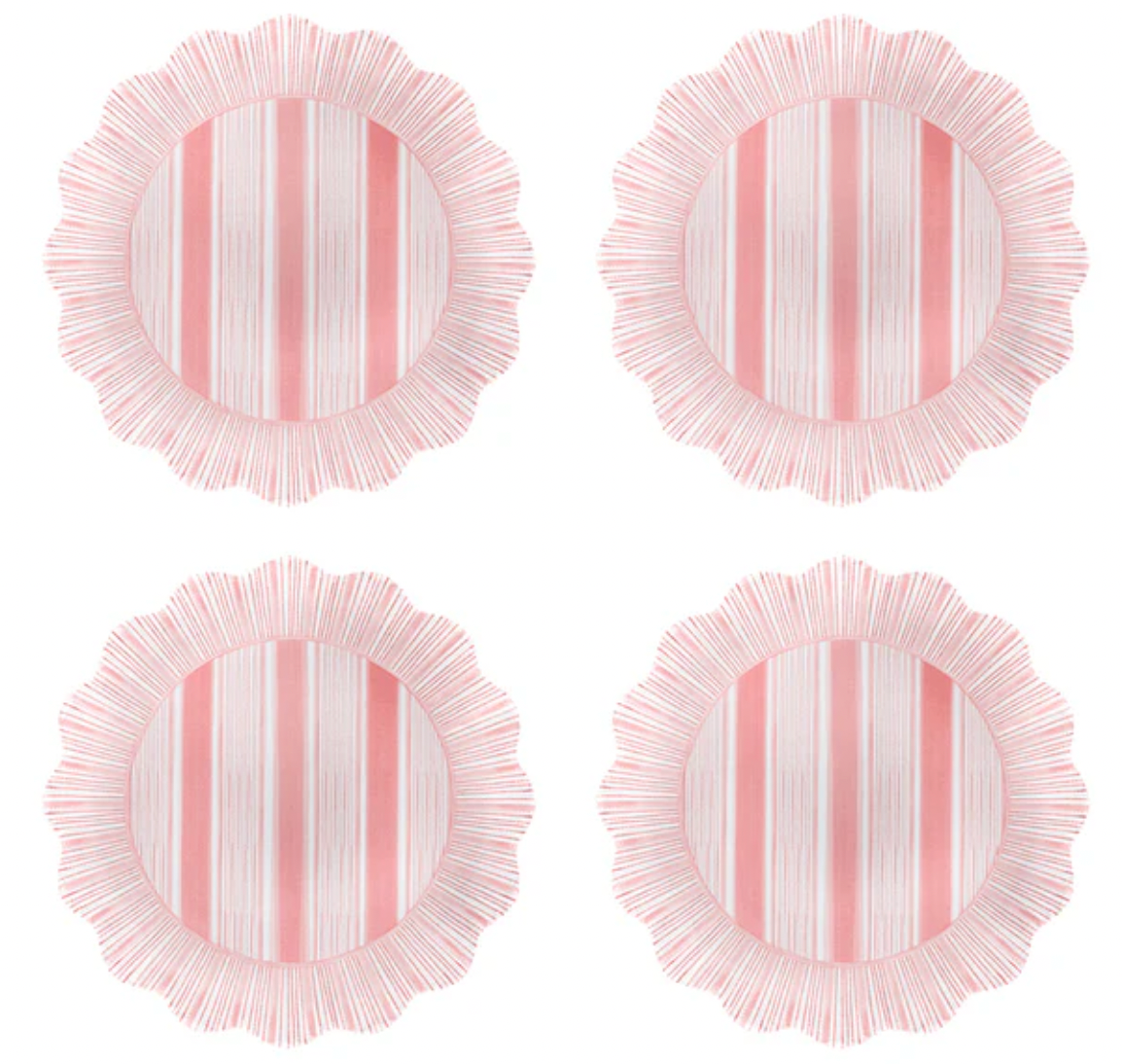 Juliska Cabana Stripe Melamine 4-Piece Dessert & Salad Plate Set - Coral - Perfect for Outdoor Dining, Picnics, and Beach Parties
