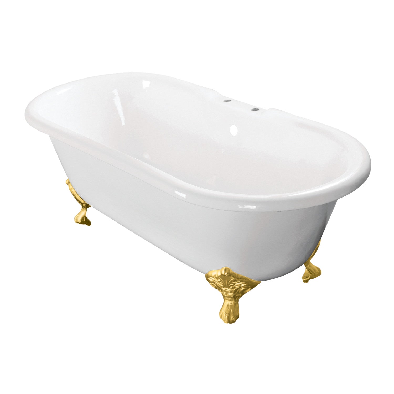 Aqua Eden 60 Inch White Cast Iron Clawfoot Bathtub with Brushed Brass Faucet - Double Ended Oval Freestanding Soaking Tub for Vintage Bathroom Decor (7 Inch Faucet Drillings) | Perfect for Spa-Like Relaxation & Luxury Bathroom Renovations