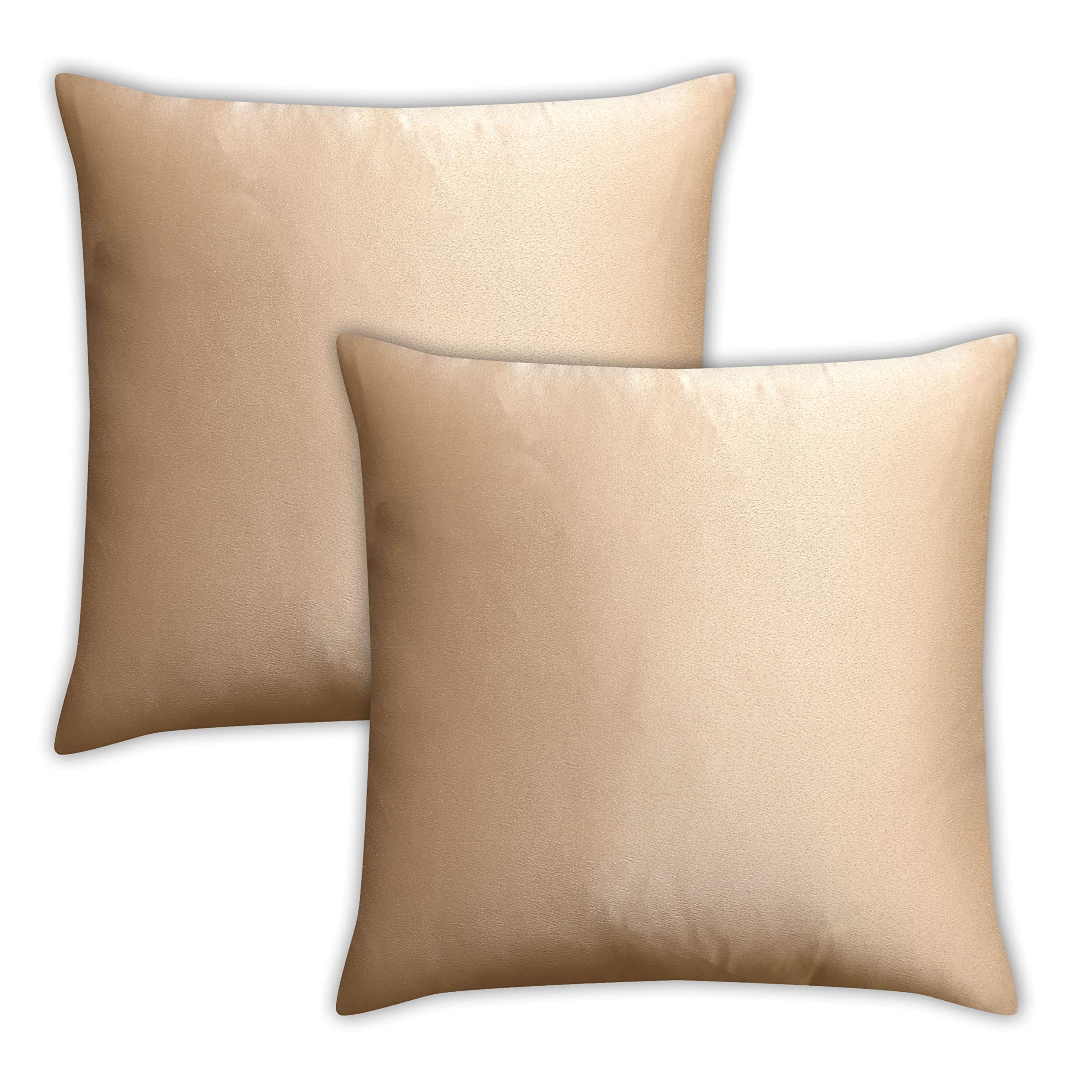 Premium Satin Throw Pillow Covers Set of 2 - 18x18 Inch Luxury Decorative Pillow Cases with Hidden Zipper & Lining - Soft Faux Silk Couch Bed Sofa Car Pillow Covers in Nude - Perfect for Living Room, Bedroom & Home Decor
