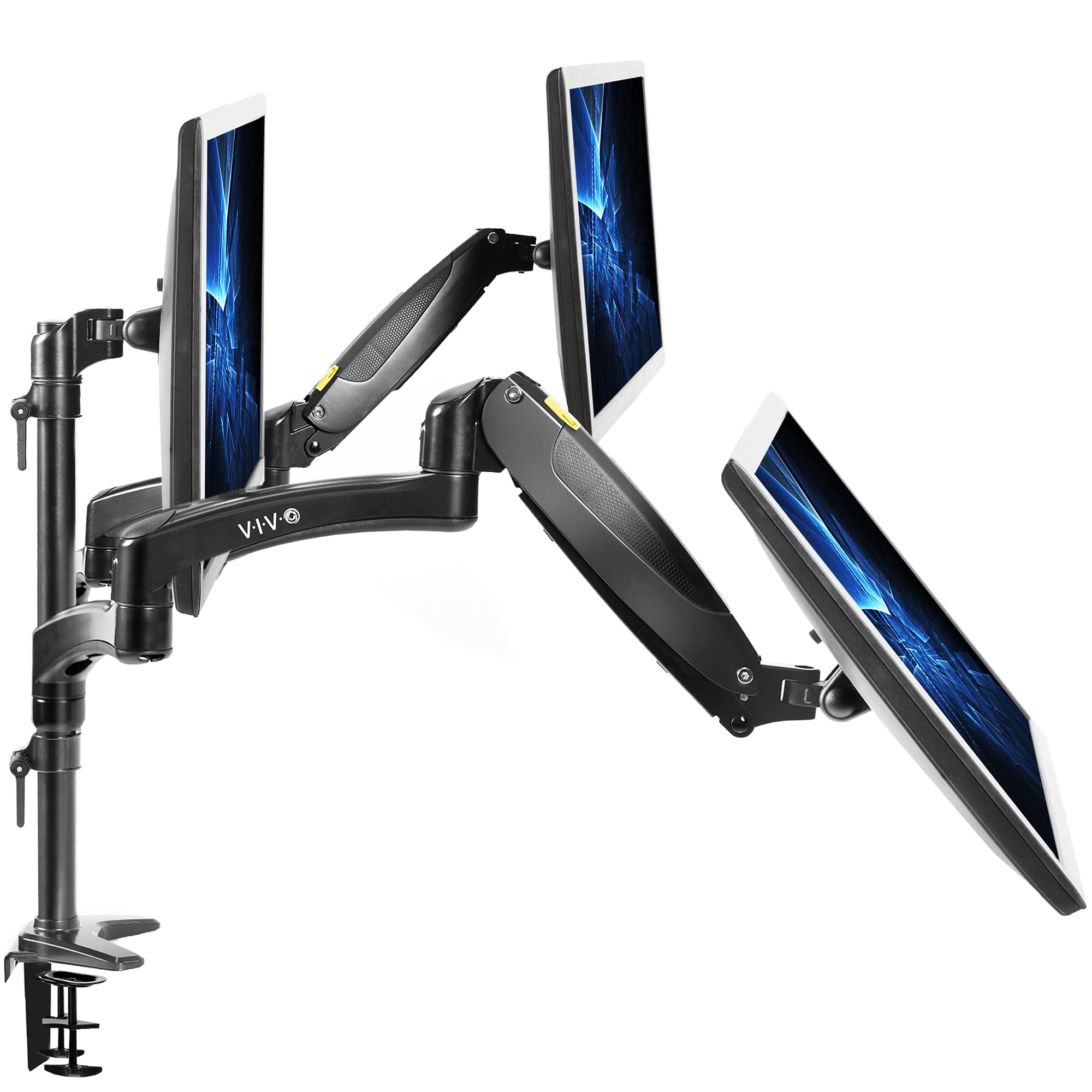 VIVO Triple Monitor Stand for 3 Screens up to 32 inches, Heavy Duty Fully Adjustable Desk Mount with C-Clamp and Grommet Base - Black (STAND-V300G) | Perfect for Home Office, Gaming Setup, and Multi-Screen Workstations