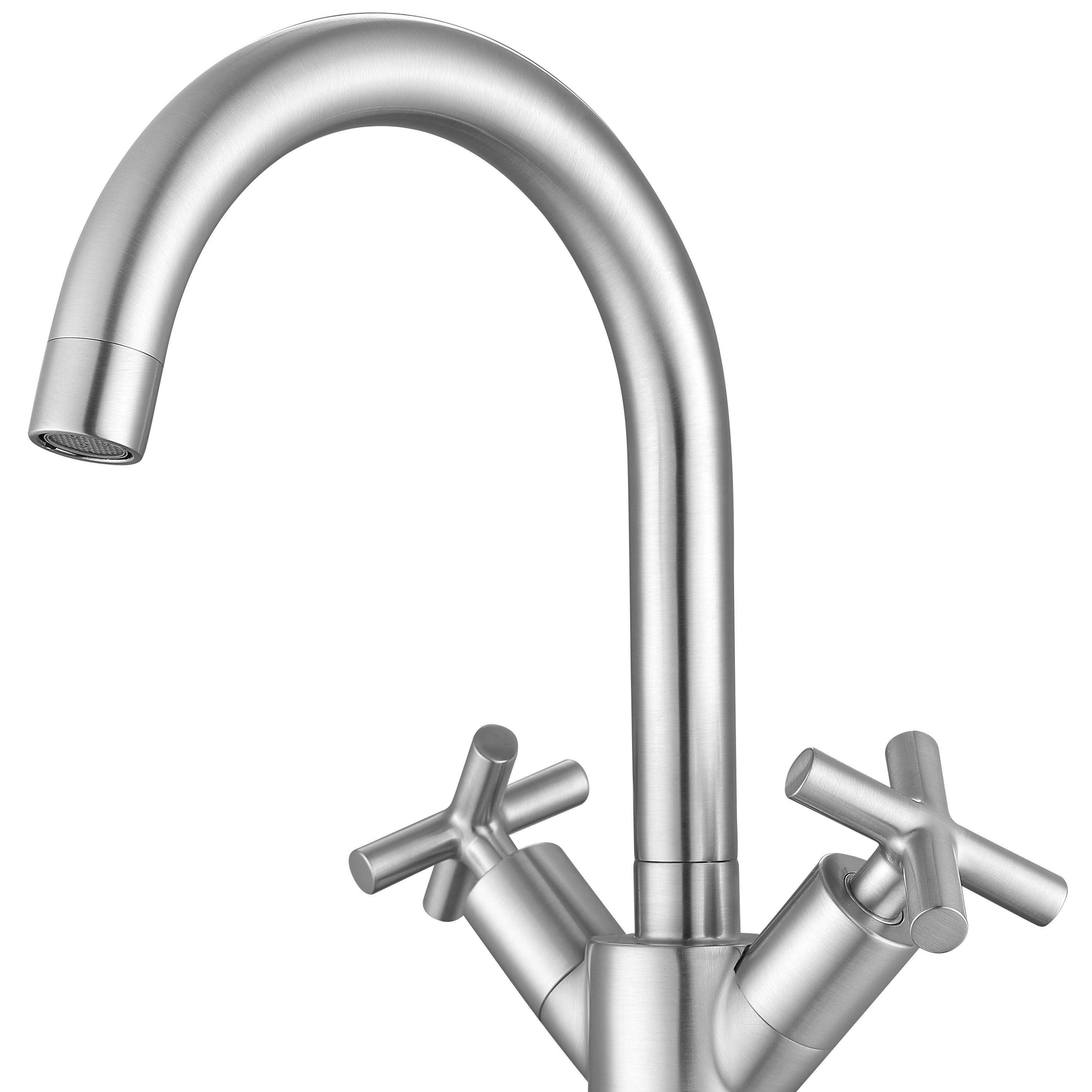 Ava Series Single Hole Cross Handle Bathroom Faucet in Brushed Nickel - Modern Water-Saving Design for Vanity Sink, Powder Room & Guest Bath Installation