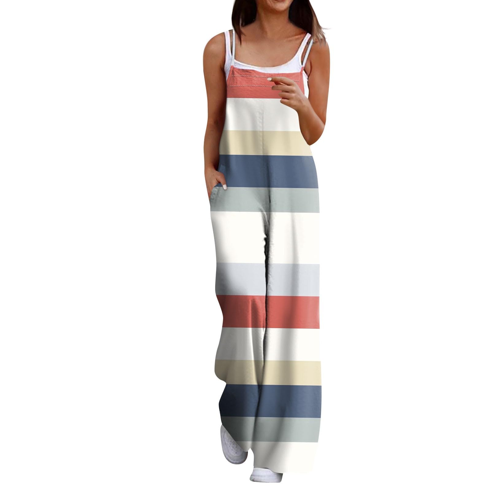 Women's Boho Floral Printed Loose Wide Leg Overalls Jumpsuit with Pockets - Casual Summer Romper for Beach, Music Festivals & Outdoor Adventures