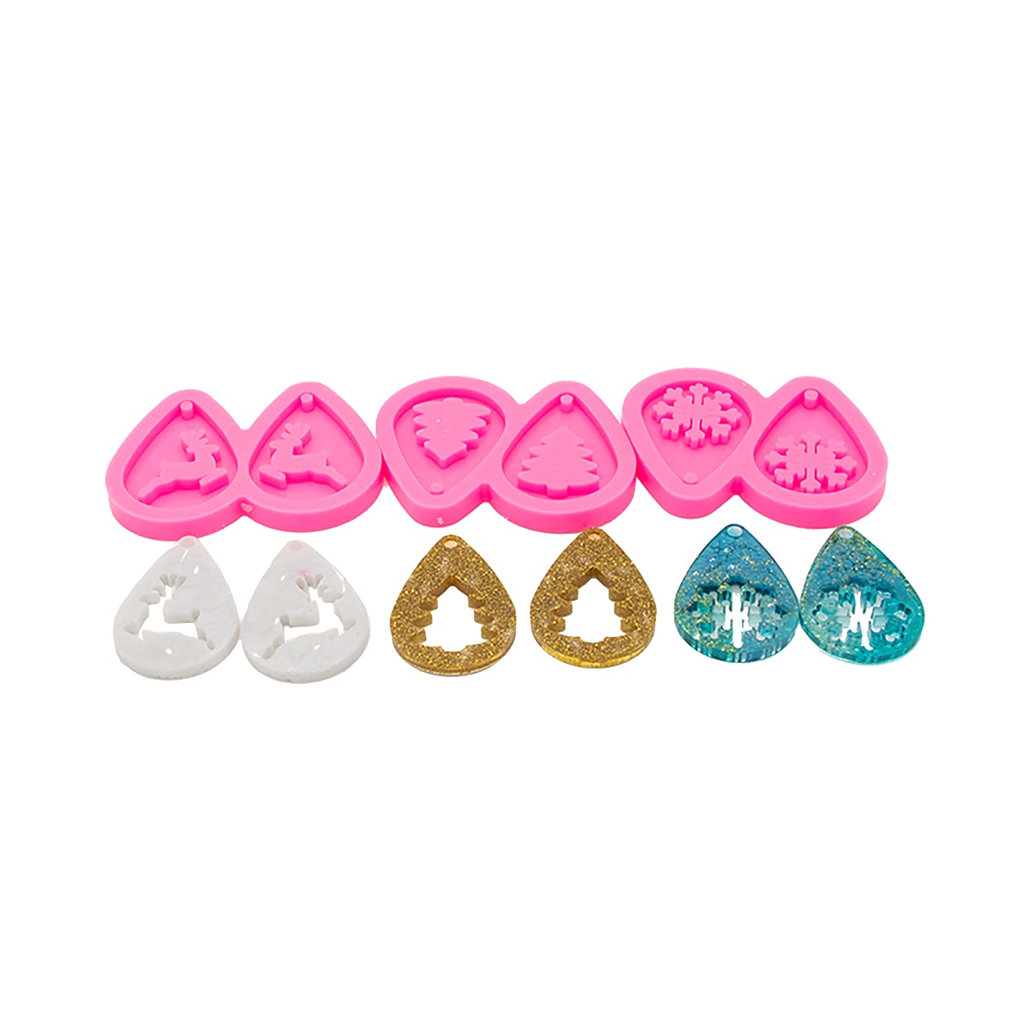 Christmas Resin Jewelry Molds - DIY Snowflake, Tree & Deer Earring Silicone Molds for Epoxy Craft Making | Perfect for Holiday Gifts, Handmade Jewelry & Christmas Decorations (YMDY0772+DY0773+DY0861)