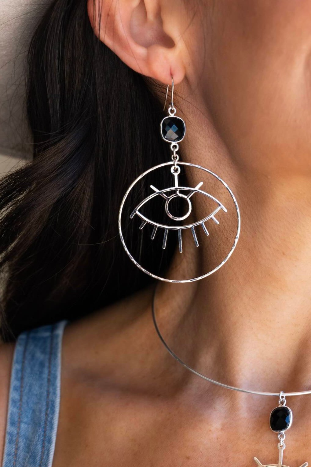 Onyx Silver Evil Eye Jewelry Set - Protection Necklace & Bracelet for Women | Spiritual Jewelry for Good Luck & Positive Energy | Perfect for Everyday Wear, Gifts & Meditation