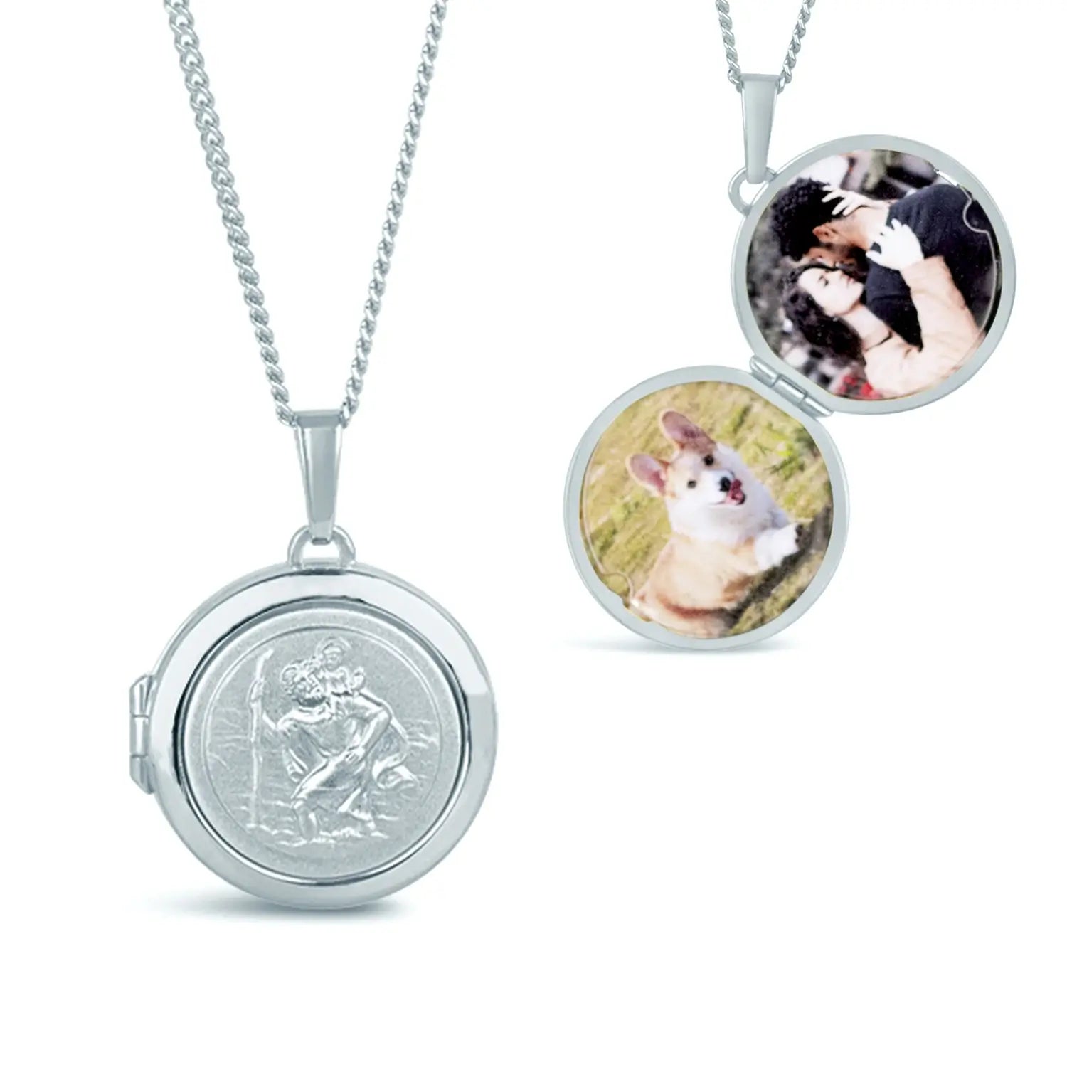 St Christopher Pendant Necklace for Men - Sterling Silver Religious Jewelry with Photo Insert - Perfect for Travel Protection & Gifts