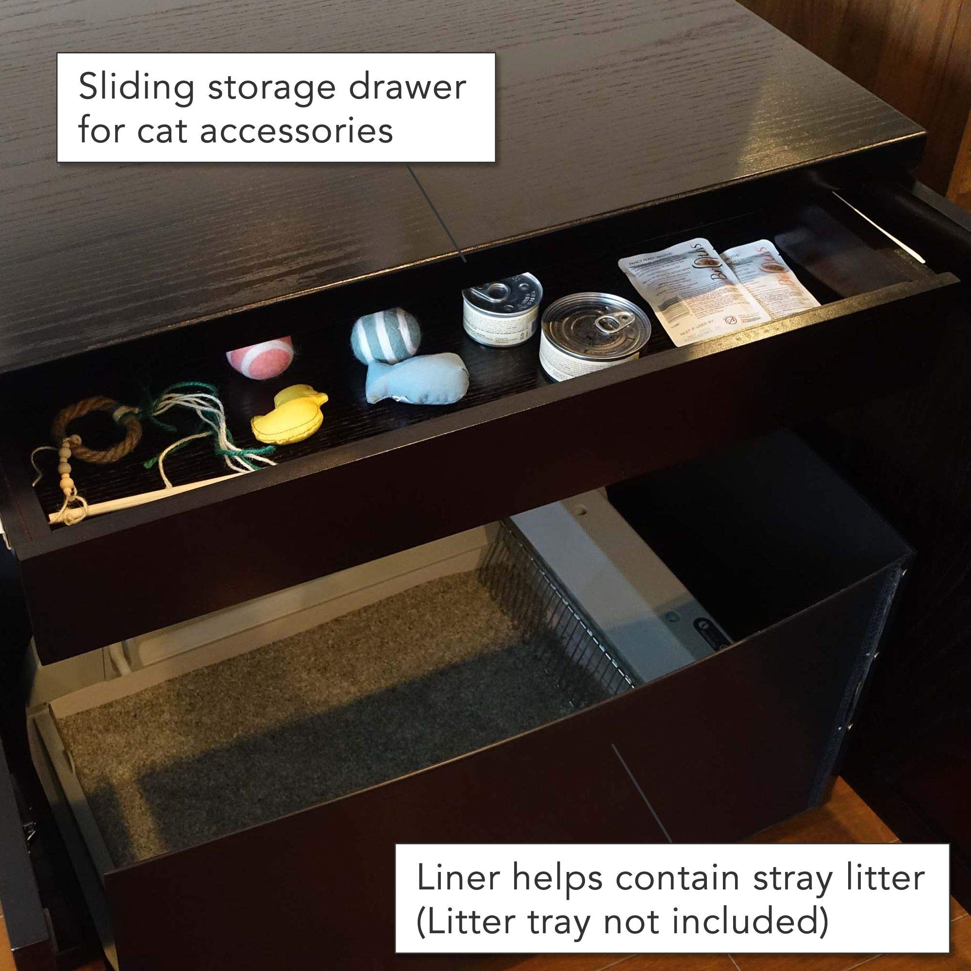 Premium Cat Litter Box Enclosure Cabinet - Modern Black Espresso Hidden Litter Box Furniture with Adjustable Levelers & Storage Drawer - XL Size for Large Cats - Perfect for Home, Apartment & Pet-Friendly Spaces