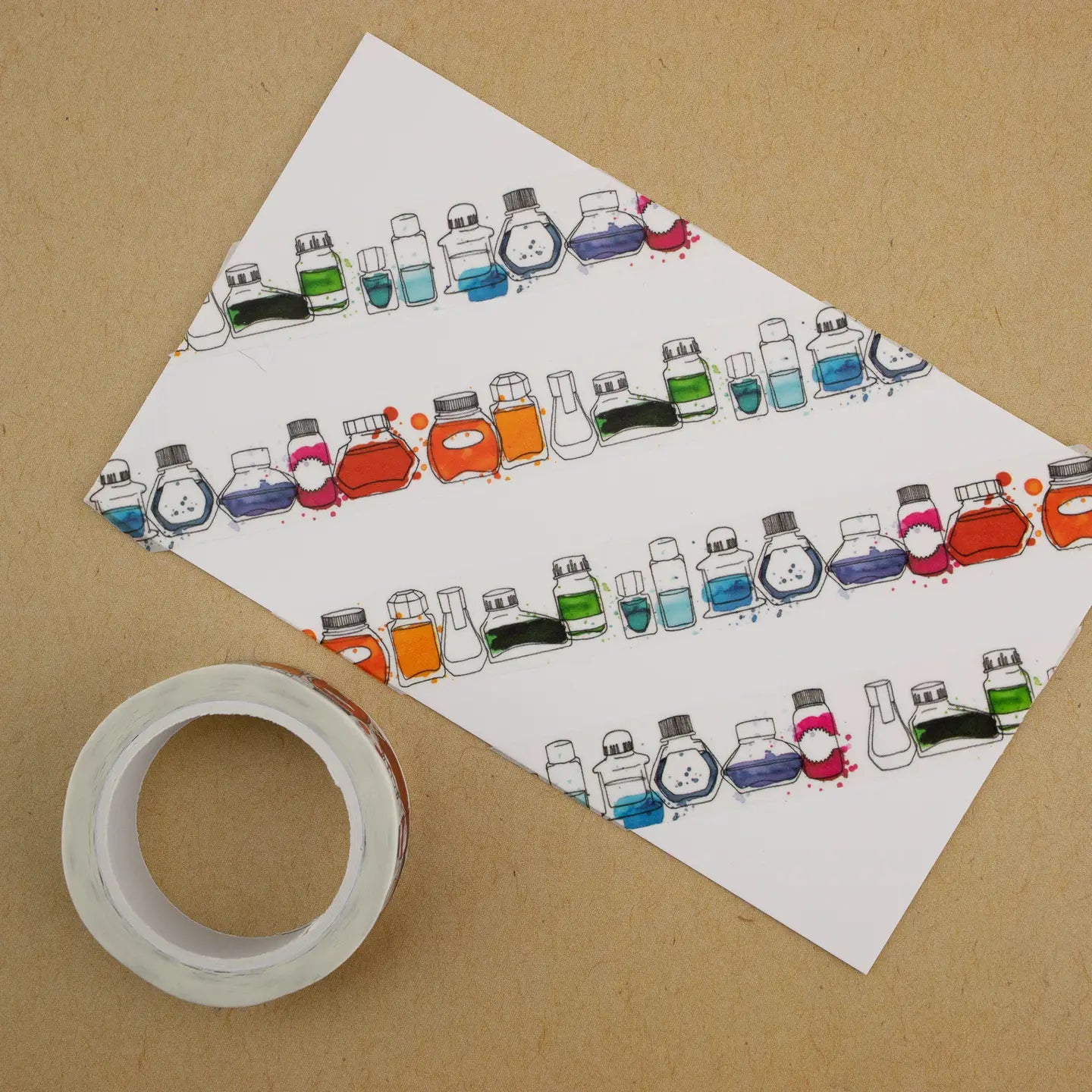 Inky Dreams Ink Bottle Washi Tape - Decorative Japanese Paper Tape for Scrapbooking, Journaling, DIY Crafts & Gift Wrapping