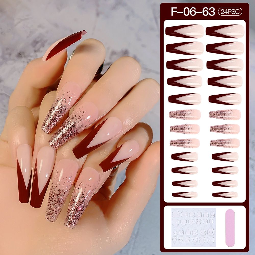 24pcs Long Ballet False Nails - Full Cover Fake Nails with Grey White Marble Design, French Coffin Press On Nails for Women | Perfect for Parties, Weddings & Special Occasions