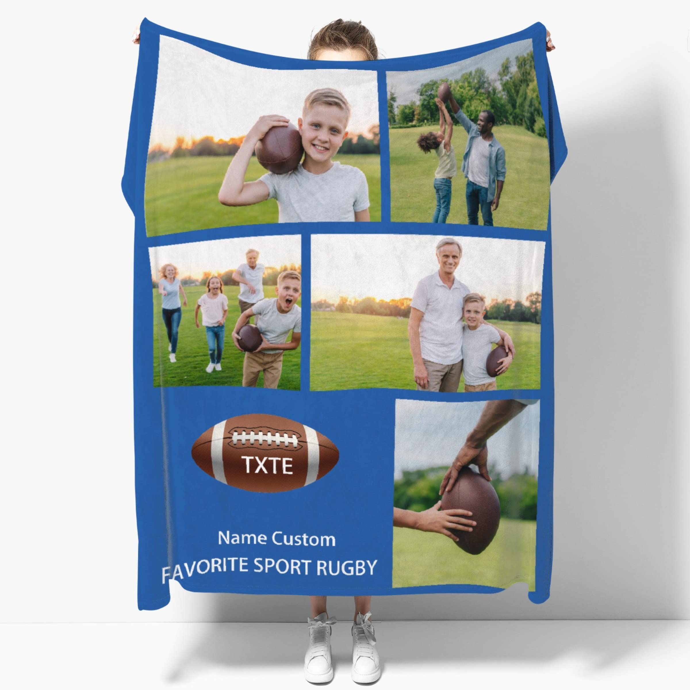 Kutadanti Football Rugby Gift Throw Blanket - Soft Cozy Warm Flannel Blanket for Couch, Bed, Car, Sofa - 40x30 Inch Pet Friendly Blanket for Indoor, Outdoor & Camping Use