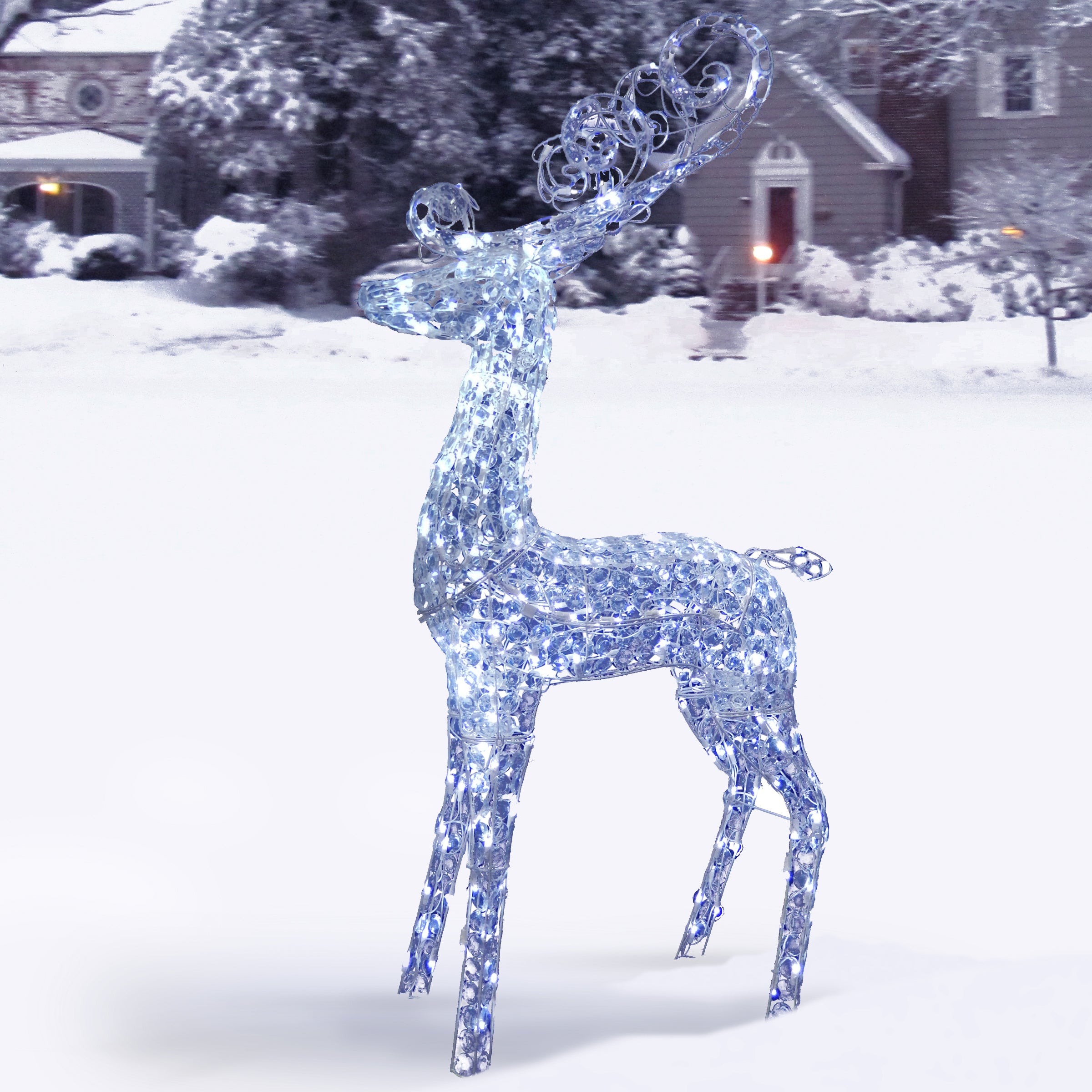 60 Inch LED Crystal Bead Standing Deer Statue - Elegant Holiday Decor for Christmas, Winter, Wedding & Home Decoration