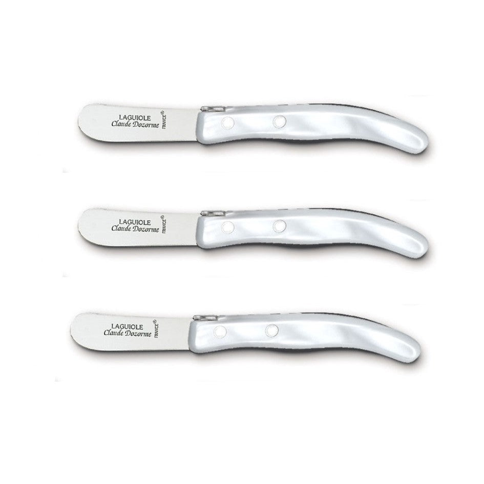 Berlingot Small Butter Knife Set of 3 - Stainless Steel Blade with White Handle - Perfect for Breakfast, Brunch & Tea Time