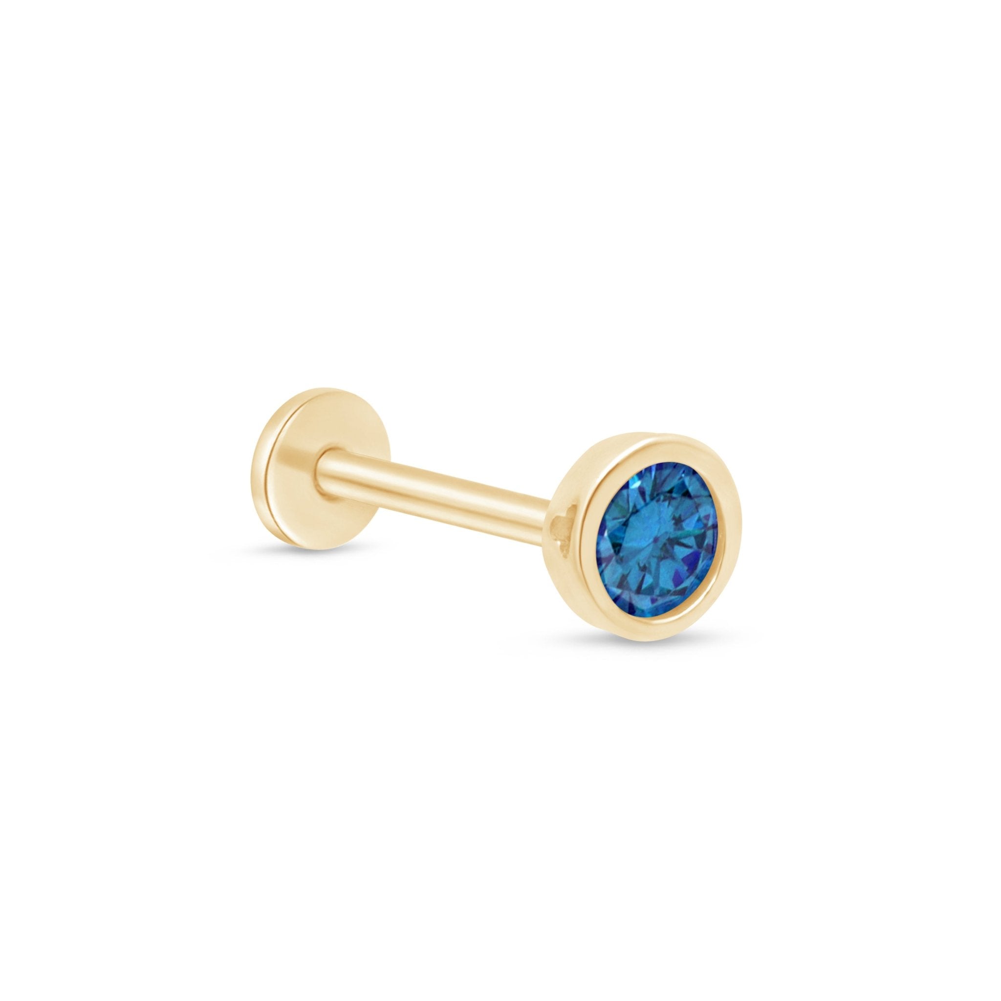 14K Yellow Gold Round Blue Topaz Stud Earrings - Bezel Set Flat Back for Comfort - Perfect for Everyday Wear, Gifts & Special Occasions