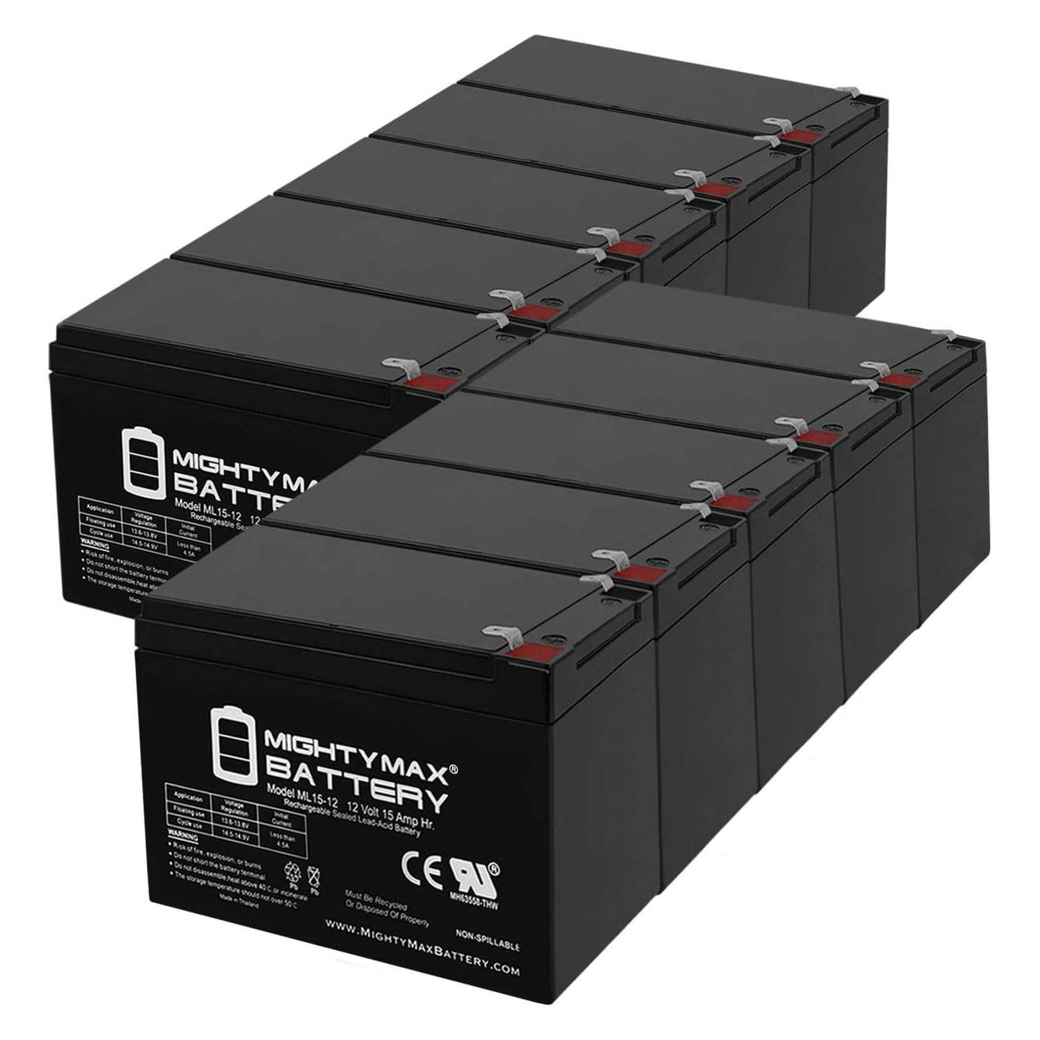 Mighty Max 12V 15AH Rechargeable Battery - 10 Pack for APC UPS Backup Power Supply, Home & Office Computer, Router, Security System, Emergency Power Outage Protection