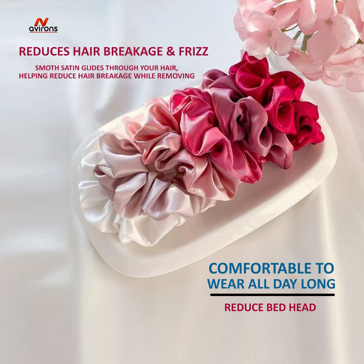 Premium Satin Silk Scrunchies for Women - Set of 5 Hair Ties for Less Hair Breakage & Gentle Hold | Soft Hair Bands for Girls & Women | Perfect Gift for Mom, Sister & Girlfriend | Great for Workouts, Office & Everyday Use (5-Pack)