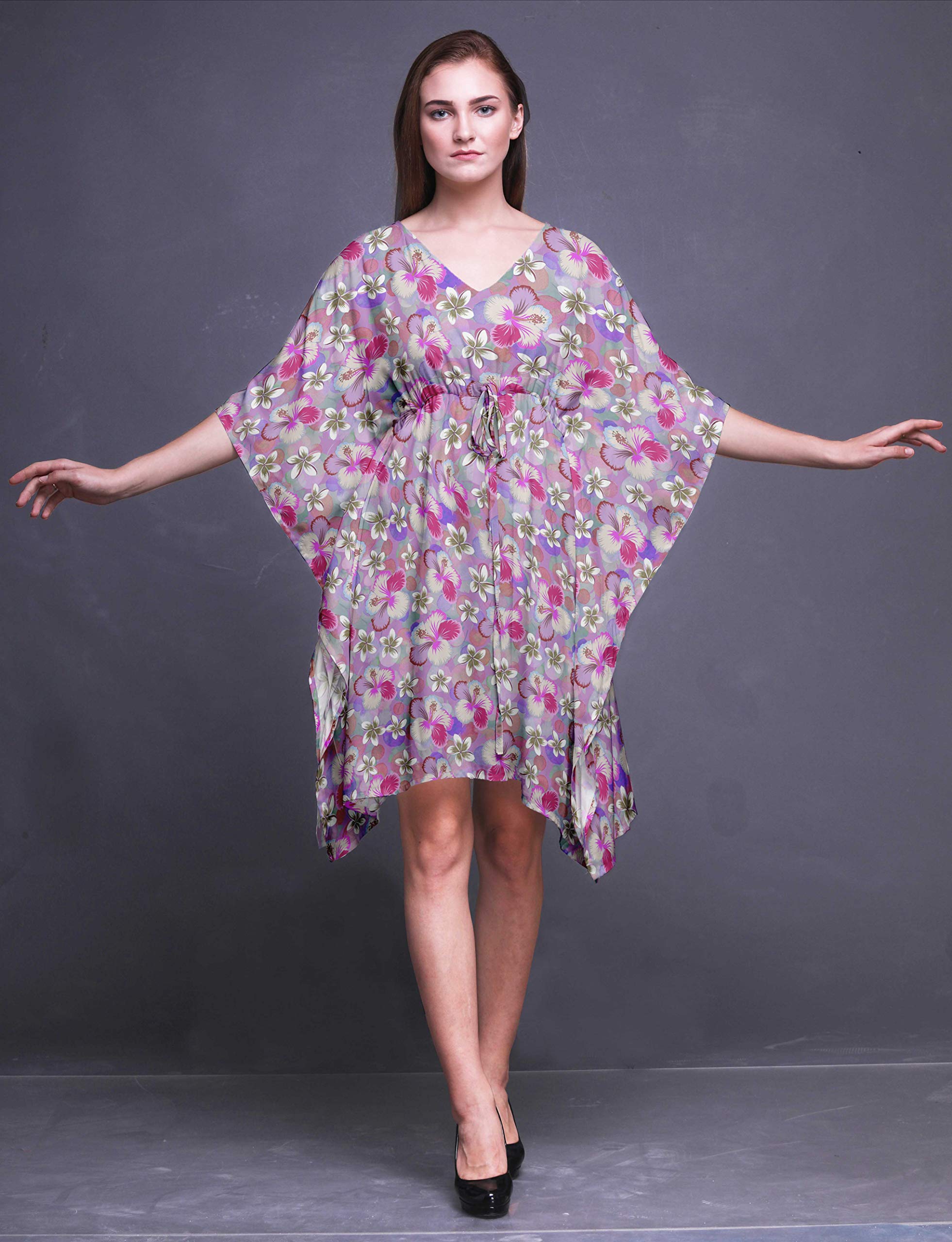 Bimba Women's Short Beach Kaftan - Flowy Bikini Cover Up Dress with Pockets - Summer Beachwear for Pool, Vacation & Resort Wear