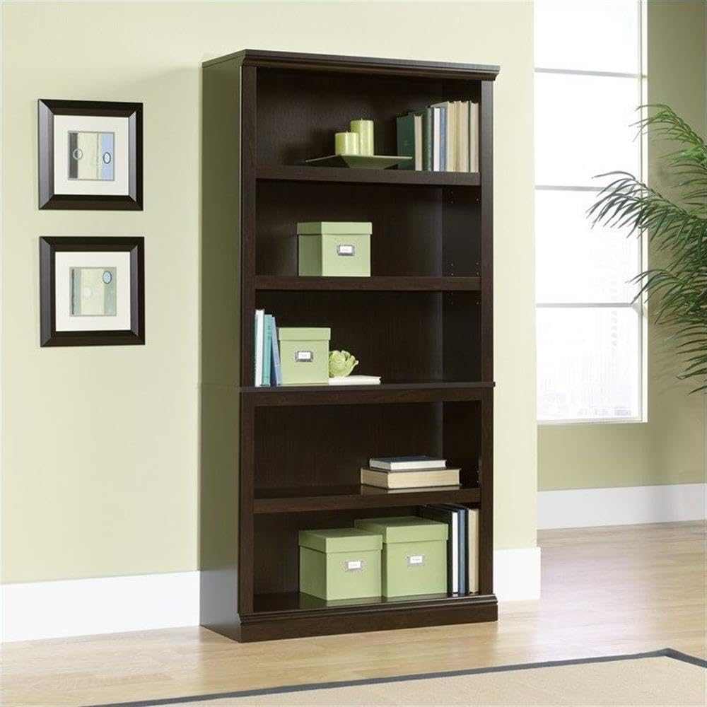 Pemberly Row 5 Shelf Bookcase in Jamocha Wood - Solid Wood Book Shelf for Living Room, Office & Study - Perfect for Organizing Books, Decor & Storage