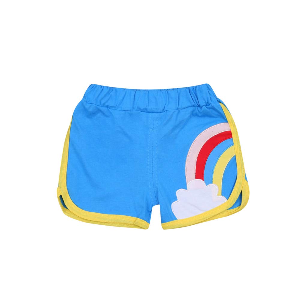 Toddler Kids' Summer Rainbow Elastic Waist Shorts - Breathable Casual & Sports Shorts for Boys & Girls (Blue, Size 130) - Perfect for Playtime, Outdoor Activities & Summer Adventures