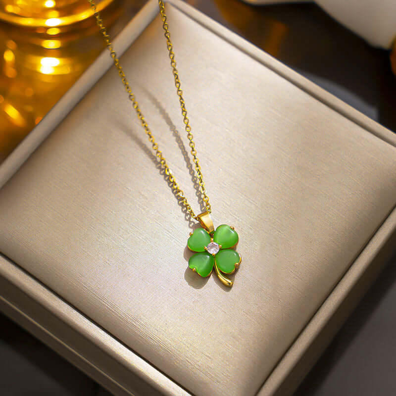 Lucky Titanium Four Leaf Clover Pendant Necklace for Women | HN2130 | Elegant Jewelry Gift for Birthday, Anniversary & St. Patrick's Day