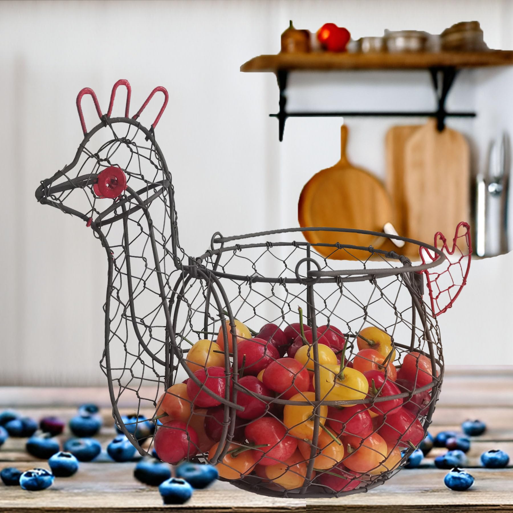 TAIANLE Metal Wire Chicken Egg Basket with Handle - Rooster Shaped Organizer for Collecting Fresh Eggs, Kitchen Countertop & Farmhouse Decor - Perfect for Egg Storage, Fruit Display & Rustic Home Decor