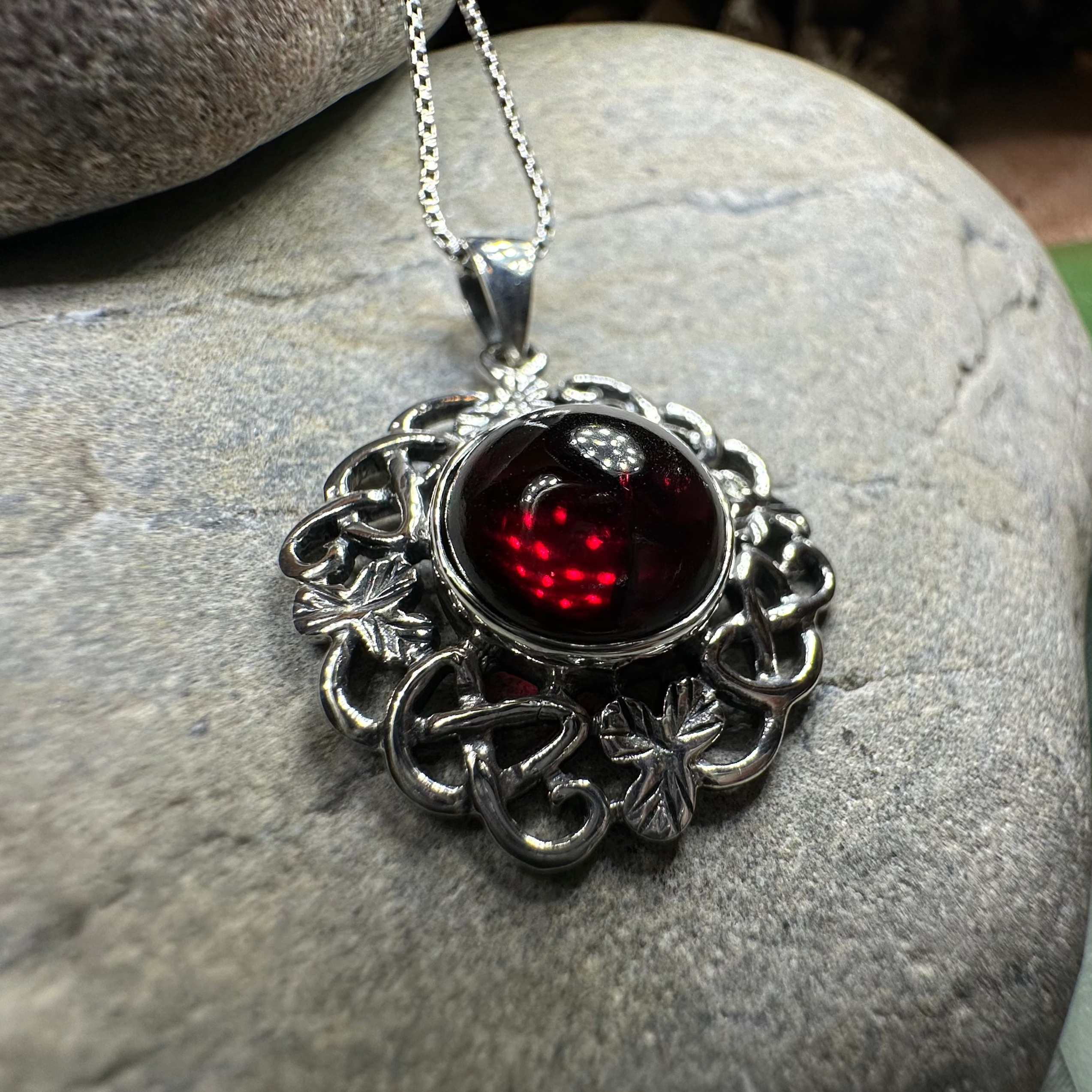 Elegant Elena Shamrock Garnet Pendant Necklace for Women - Sterling Silver Irish Jewelry Gift for St. Patrick's Day, Birthday & Anniversary - Perfect for Parties, Weddings & Special Occasions