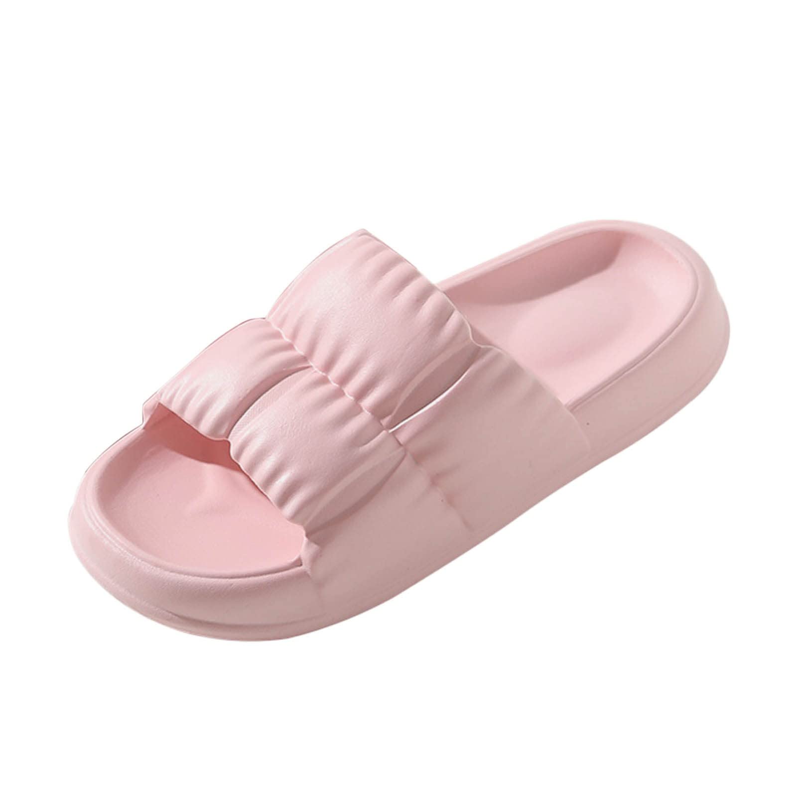 Women's & Couple Soft Lined Slippers for Home, Bathroom & Indoor Use - Comfortable Flat Platform Slides with Pleated Design for Relaxation & Cozy Lounging