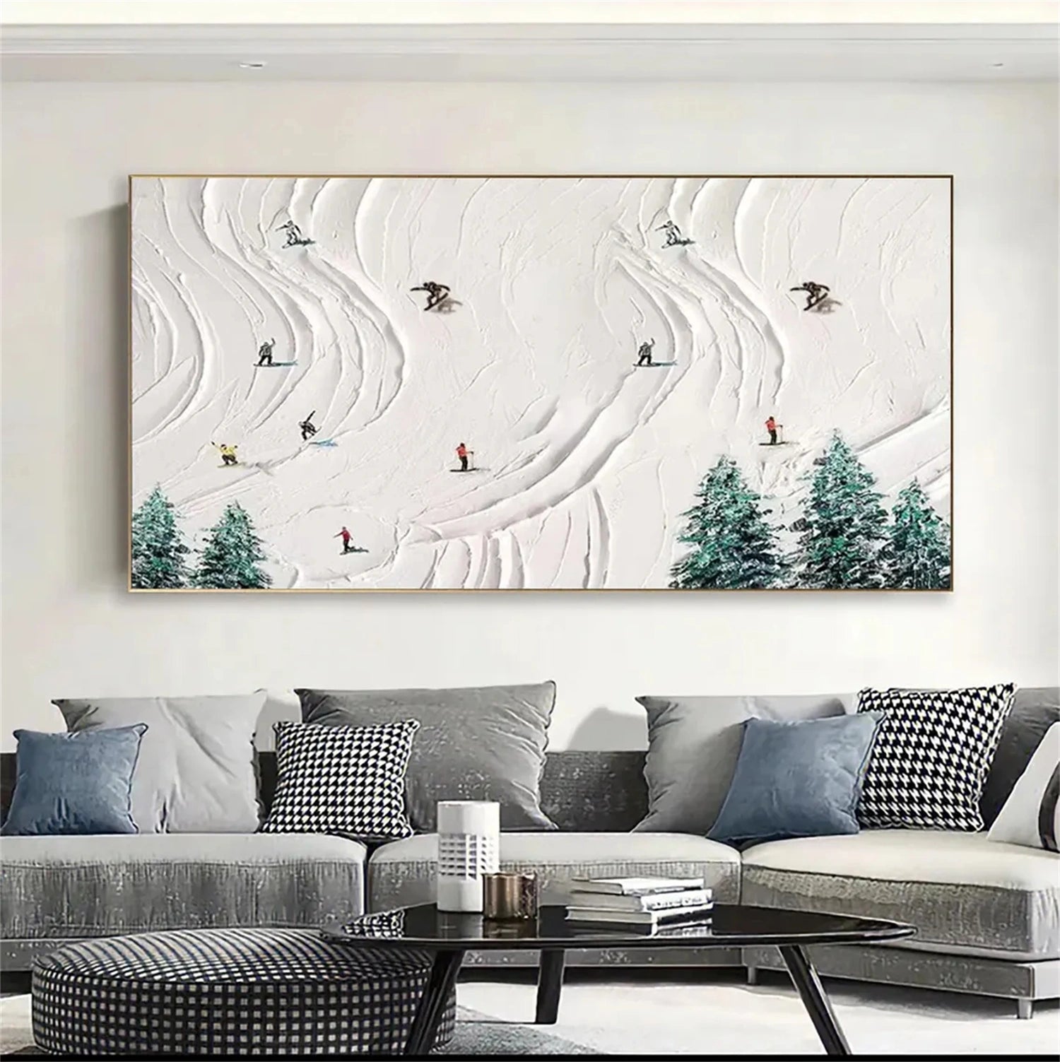 SP037 Skiing Sport Art Textured Canvas Painting - Perfect for Winter Home Decor & Ski Lodge Wall Art