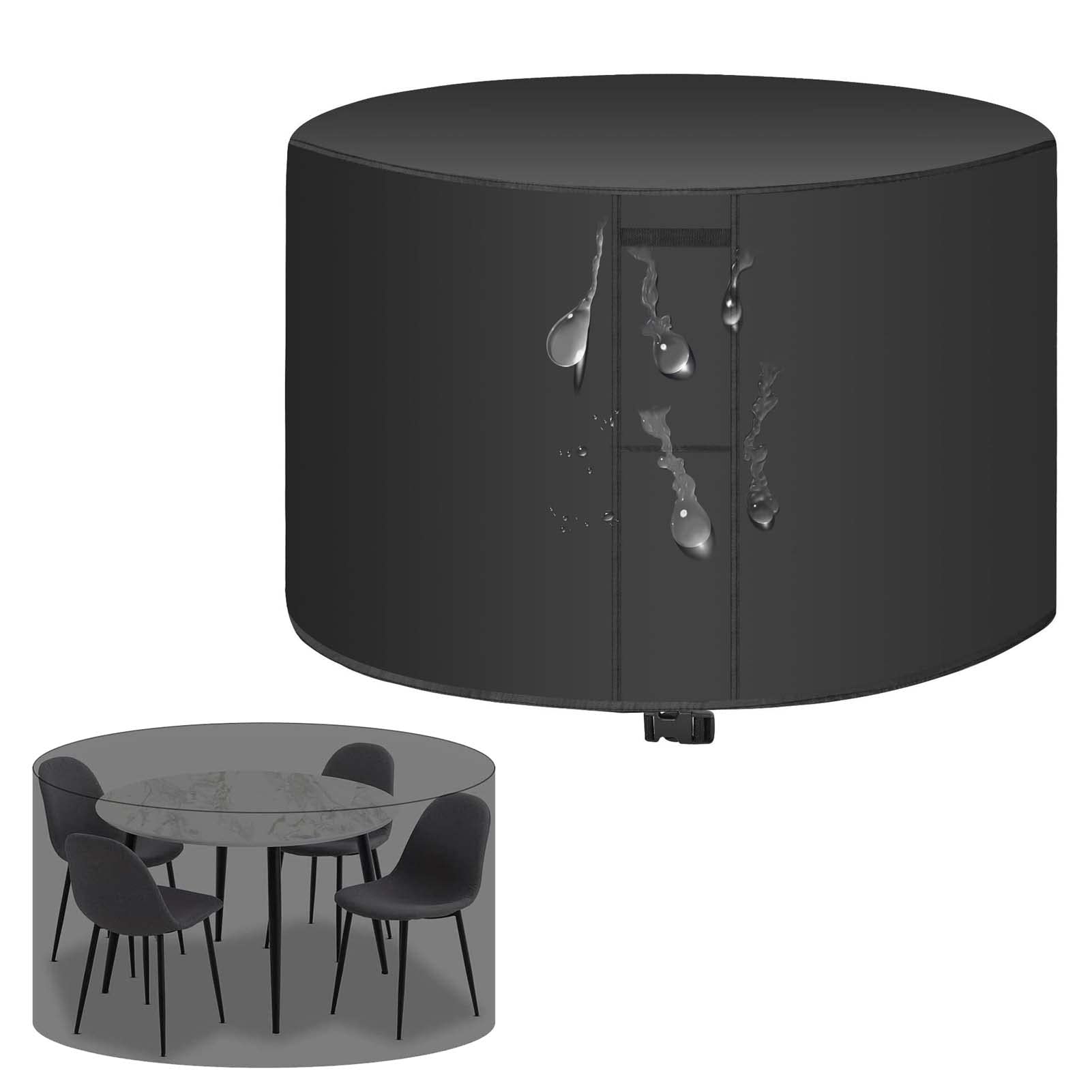XIGG 74x33 Inch Waterproof Round Garden Table Cover - Heavy Duty 420D Oxford Fabric Patio Furniture Protector for Winter - Outdoor Dining Set Protection - Perfect for Backyard, Deck, and Poolside Use