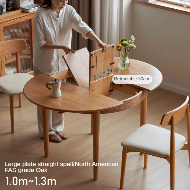 Solid Oak & Ash Wood Extendable Round Dining Table - Expandable for 4 to 8 People - Perfect for Small Spaces, Family Dinners & Entertaining Guests