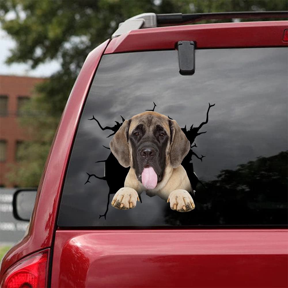 English Mastiff Dog Car Sticker - Cracked Glass Decal for Dog Lovers & Car Decor