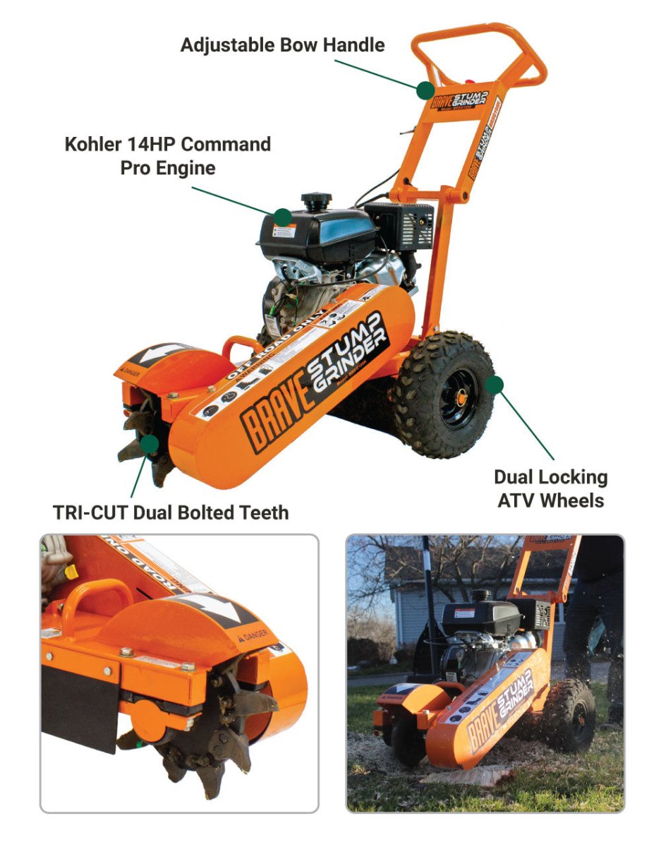 14 HP Kohler Gas Powered Stump Grinder - Heavy Duty Tree Stump Removal for Landscaping and Yard Cleanup